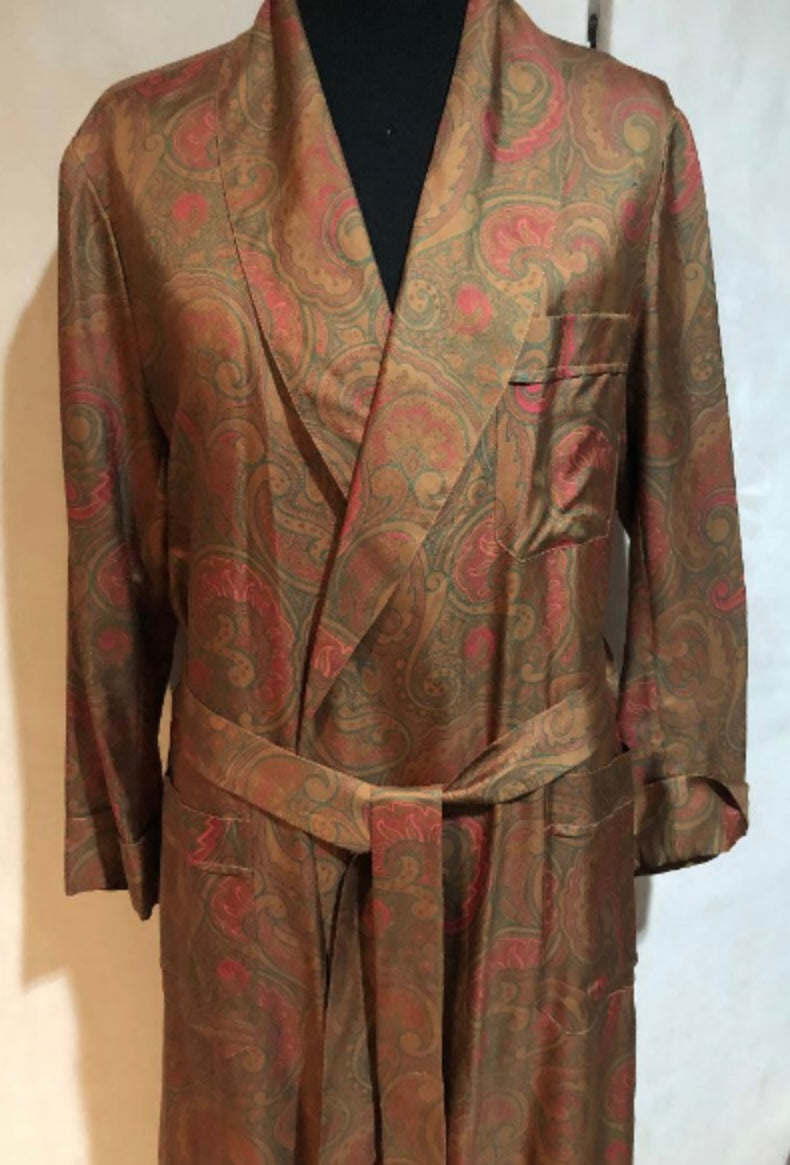 100 silk dressing gown Derek Rose Men's Robe Bailey Silk Satin Navy