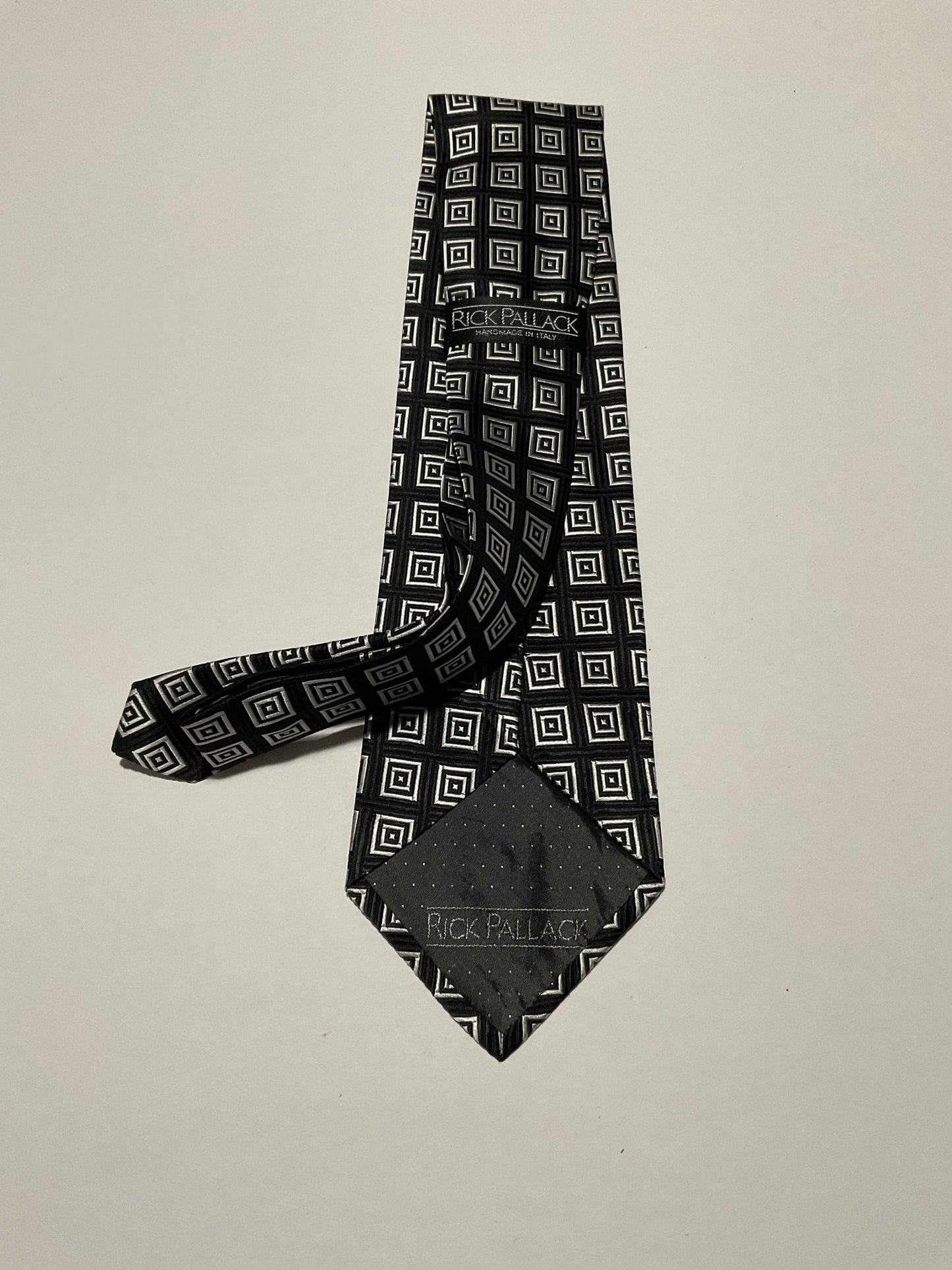 R P TIE / PURE SILK / NEW / APPX. 3 3/4” WIDE / HAND MADE IN ITALY