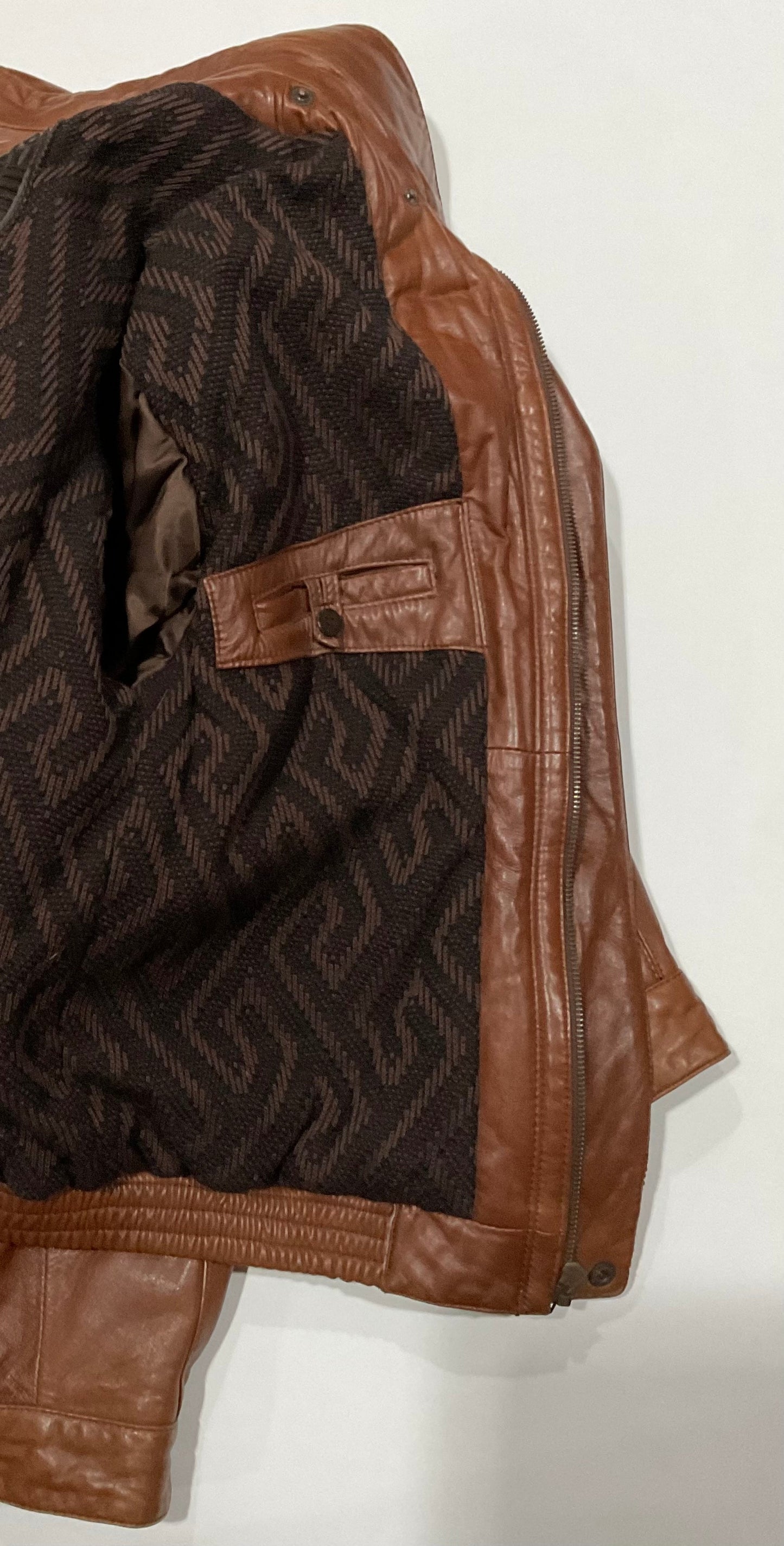 R P LEATHER JACKET / BROWN RUST / MEDIUM / REMOVABLE COLLAR / MADE IN SPAIN