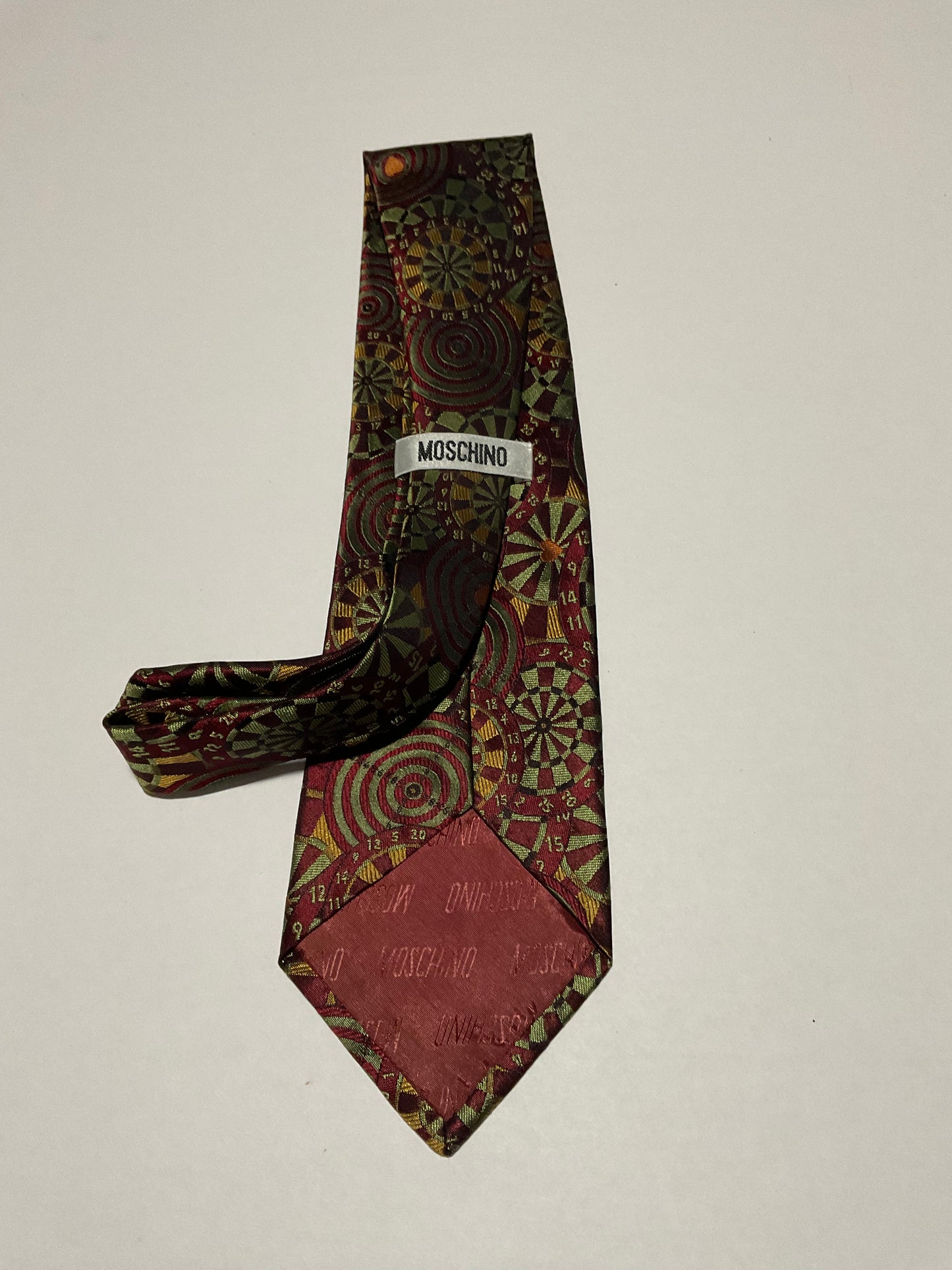 TIE / PURE SILK / NEW / APPX. 3 3/4” WIDE / MOSCHINO / HAND MADE IN ITALY