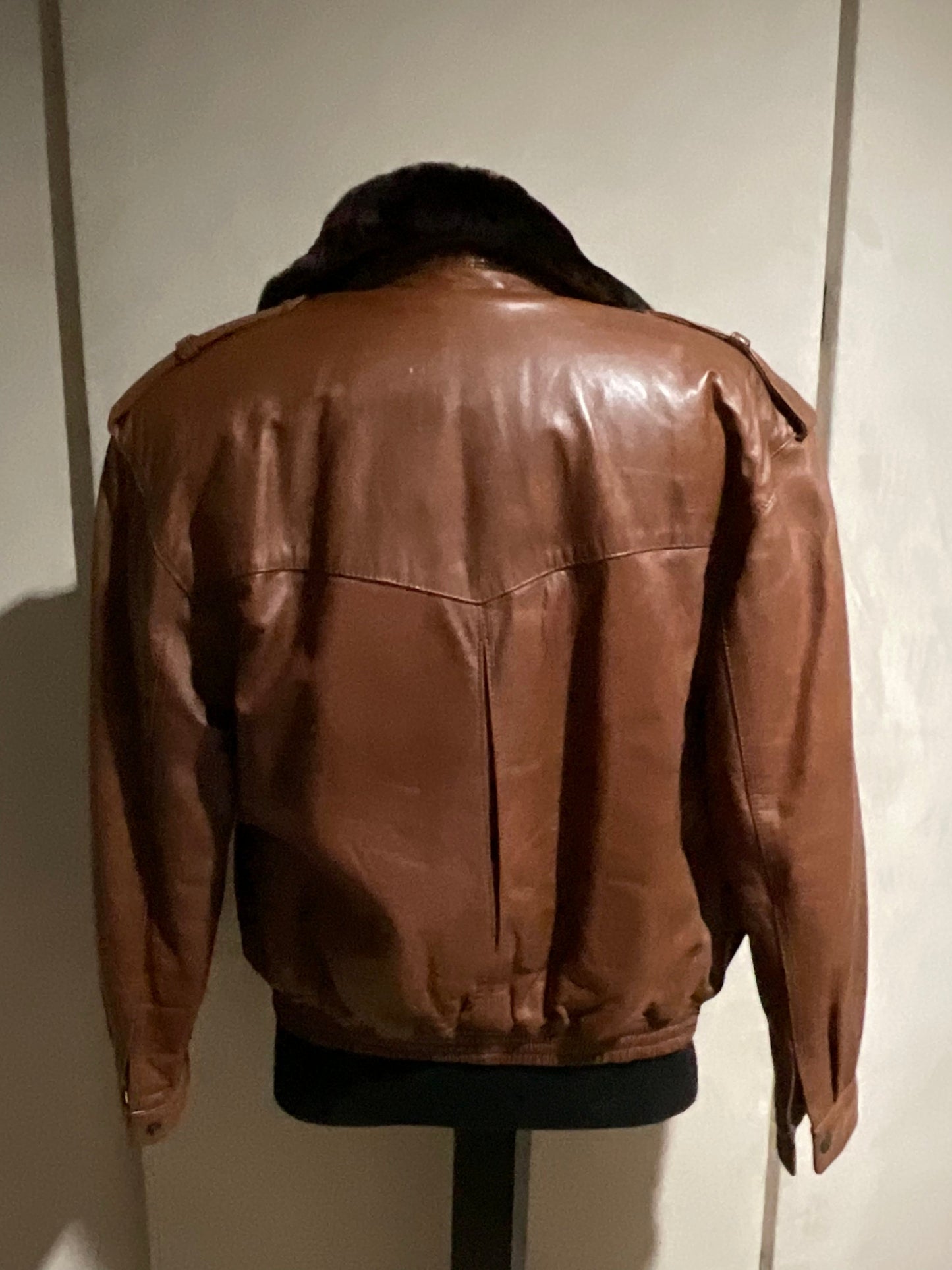 R P LEATHER JACKET / BROWN RUST / MEDIUM / REMOVABLE COLLAR / MADE IN SPAIN