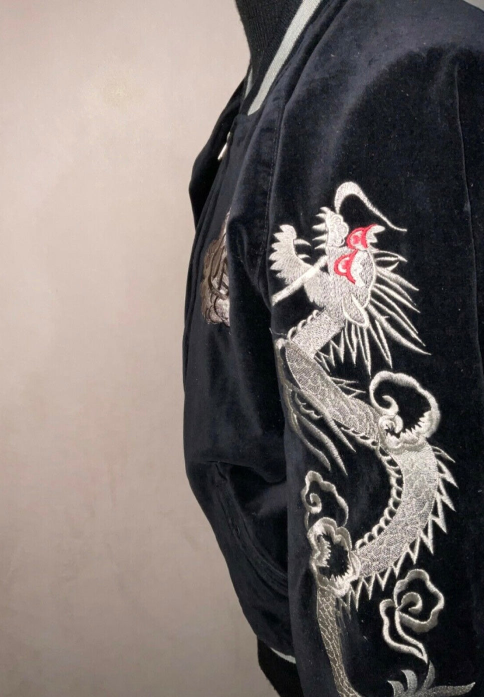 R P JACKET / REVERSIBLE / TATTOO DESIGN / VELVET / BLACK & IVORY / NEW / MEDIUM
