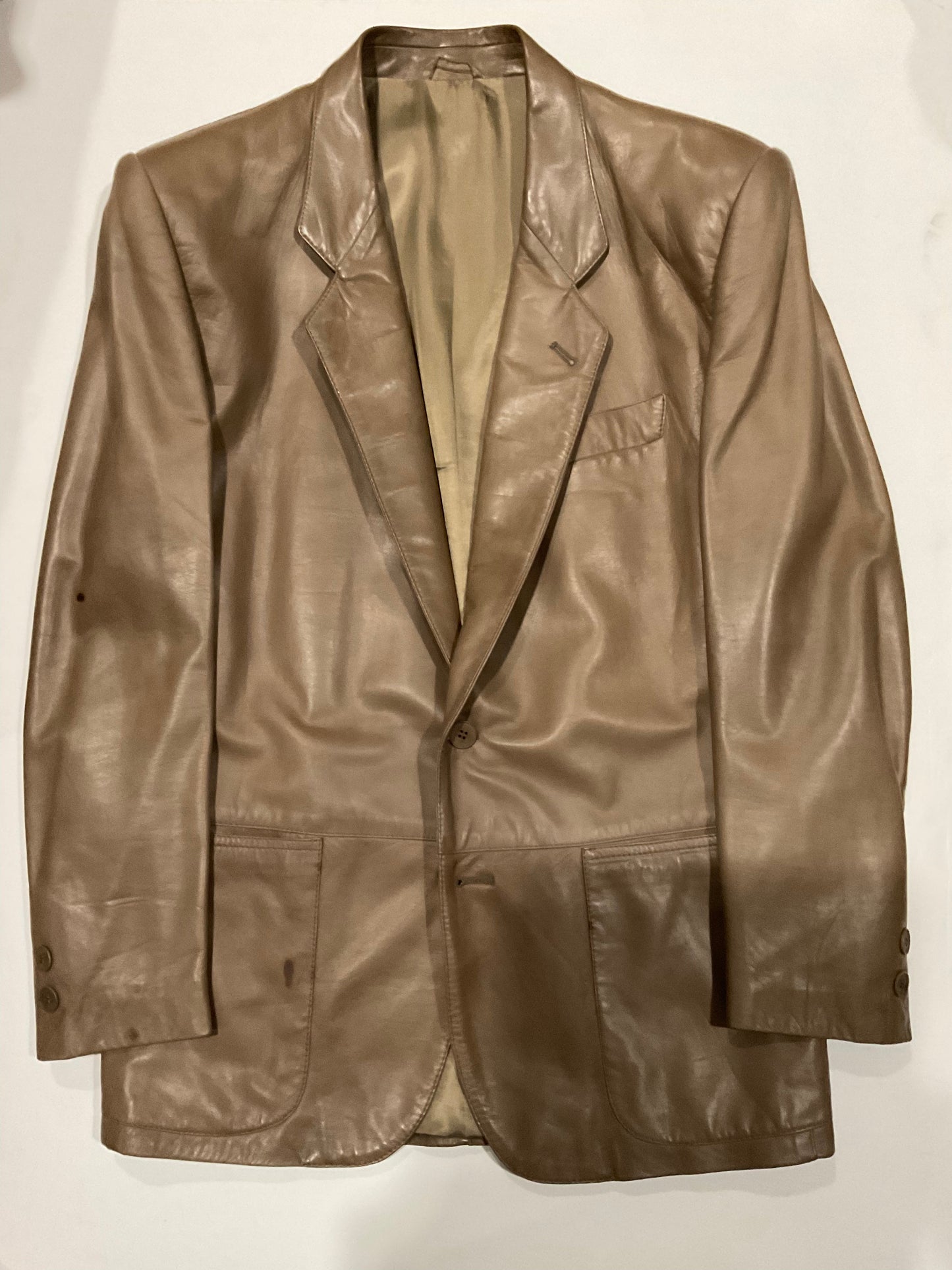 R P LEATHER BLAZER JACKET / TAUPE / MEDIUM / MADE IN ITALY