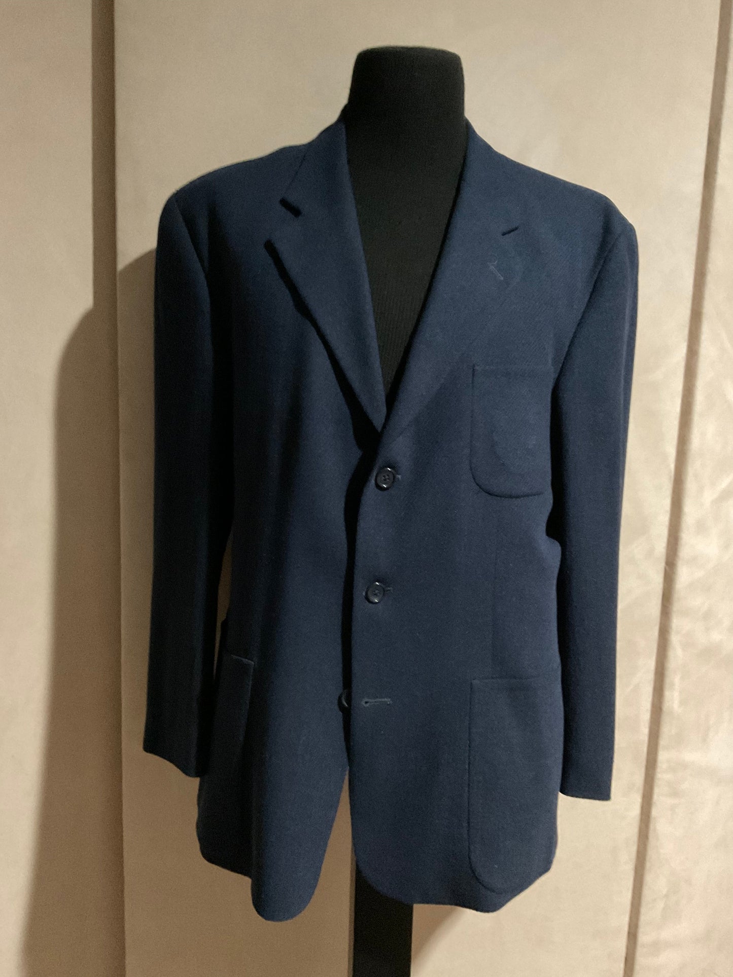 R P SPORT JACKET BLAZER / BLUE CREPE SILK & WOOL / 42 REG / MADE IN CANADA