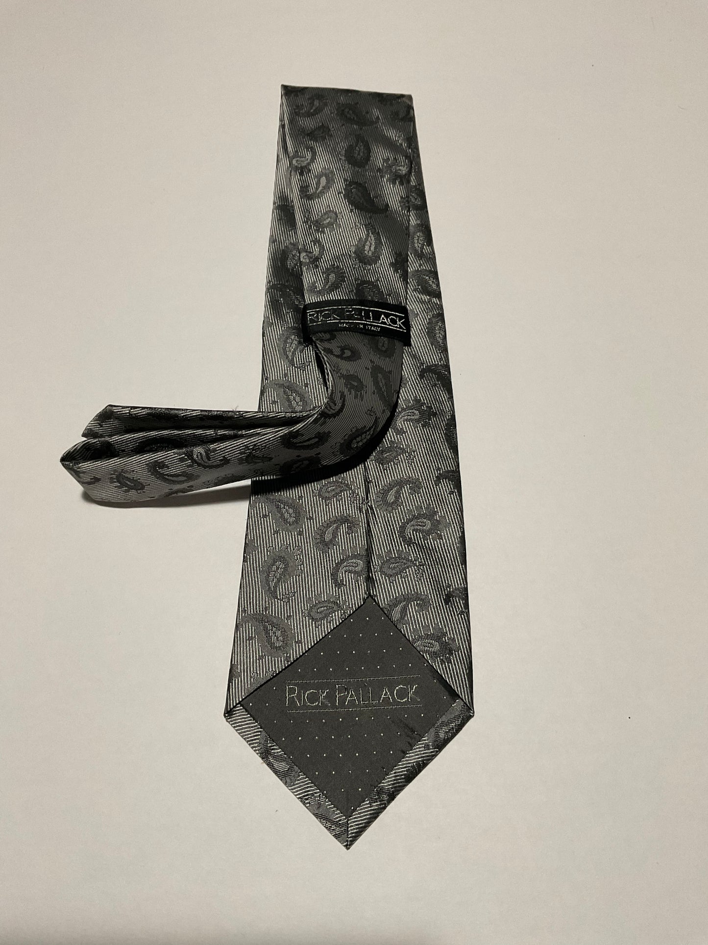 R P TIE / PURE SILK / NEW / APPX. 3 3/4” WIDE / HAND MADE IN ITALY