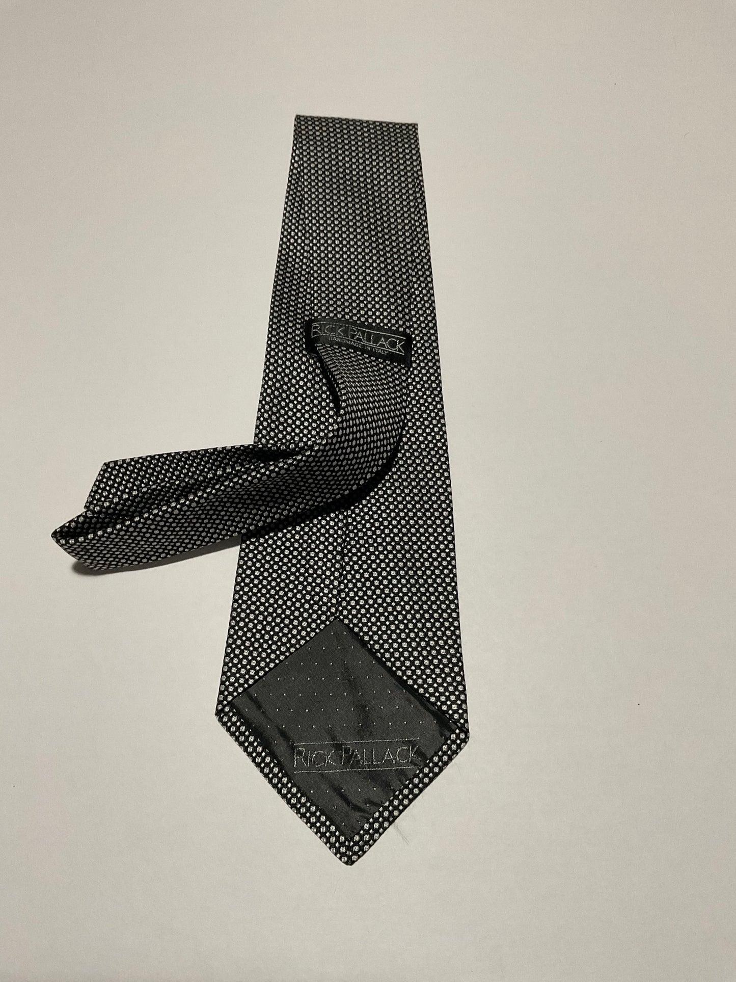 R P TIE / PURE SILK / NEW / APPX. 3 3/4” WIDE / HAND MADE IN ITALY
