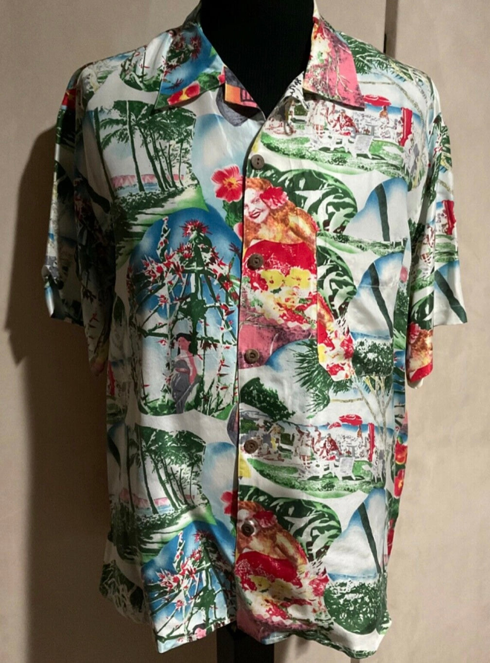 R P SPORT SHIRT / 100% SILK / VINTAGE PRINT / NEW / MEDIUM