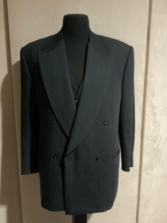 R P SUIT & VEST / DOUBLE BREASTED / BLACK STRIPE / 40 REG / MADE IN ITALY