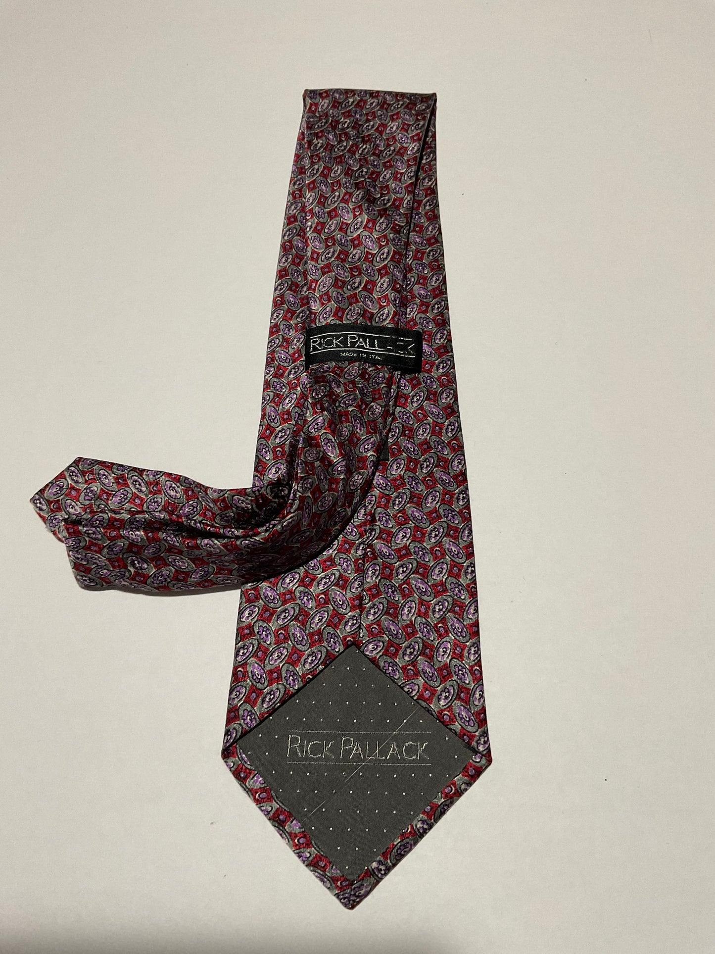 R P TIE / PURE SILK / NEW / APPX. 3 3/4” WIDE / HAND MADE IN ITALY