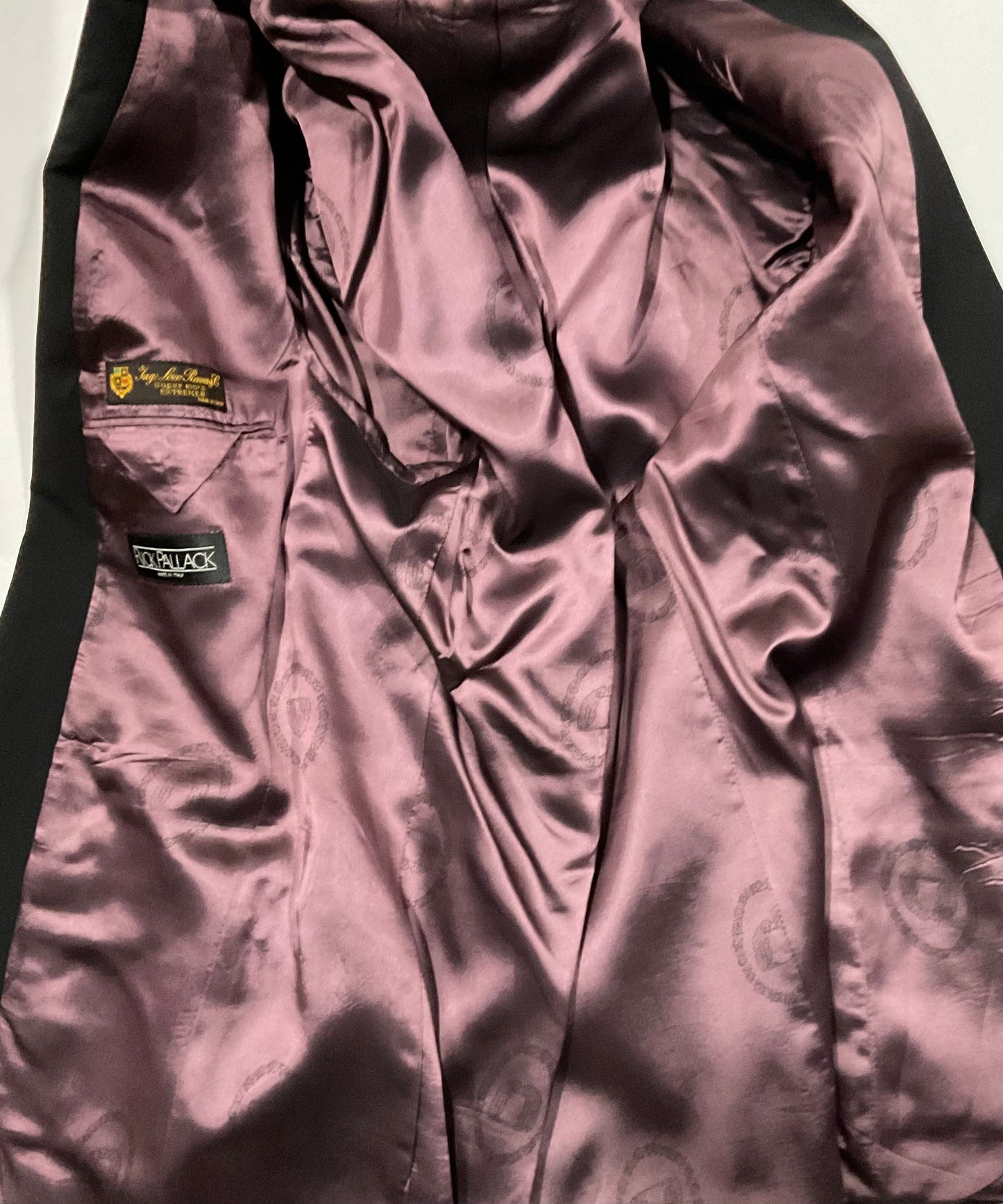 R P SUIT / BLACK SHAWL LAPEL DETAIL / LORO PIANA WOOL / 40 REG / MADE IN ITALY