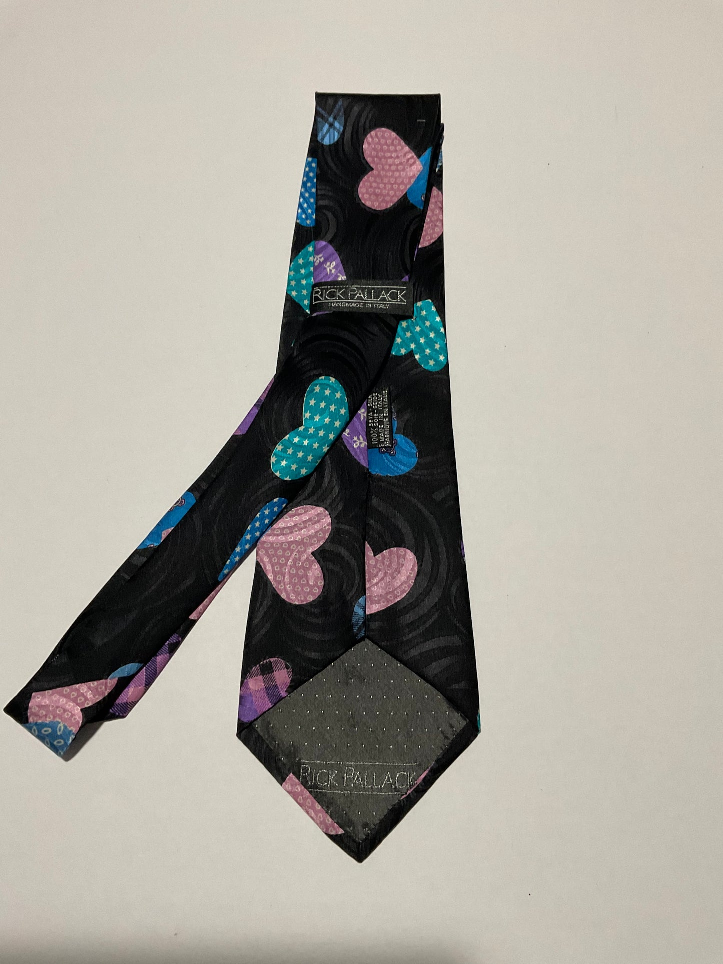 R P TIE / PURE SILK / NEW / APPX. 3 3/4” WIDE / HAND MADE IN ITALY