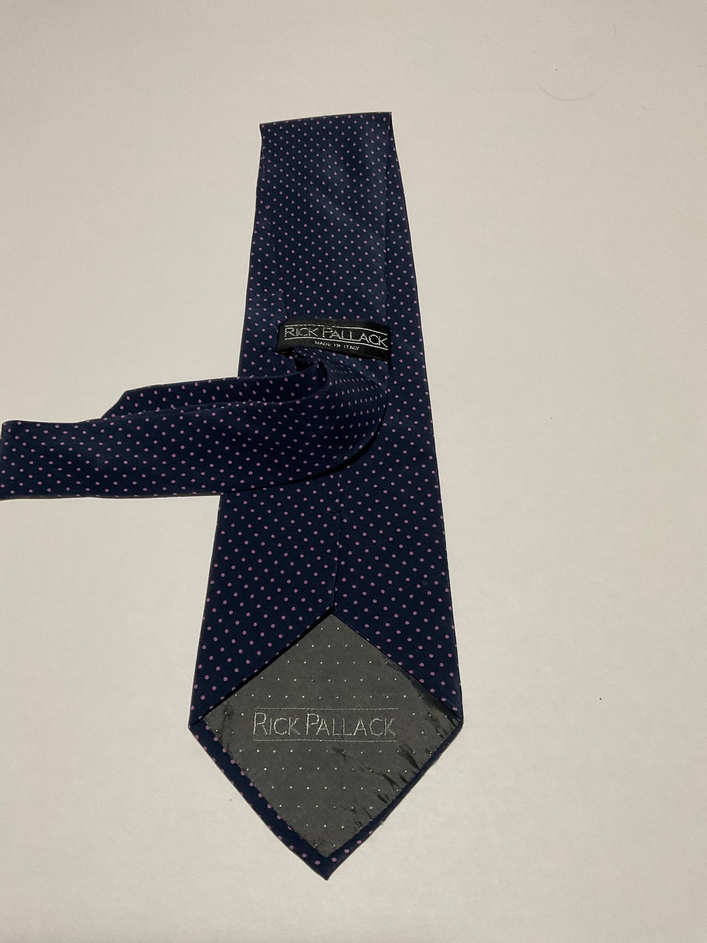 R P TIE / PURE SILK / NEW / APPX. 3 3/4” WIDE / HAND MADE IN ITALY