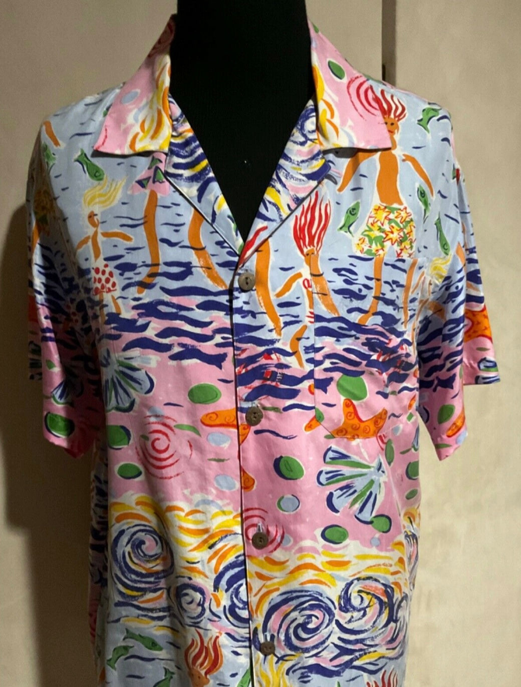 R P SPORT SHIRT / 100% SILK / VINTAGE PRINT / NEW / MEDIUM