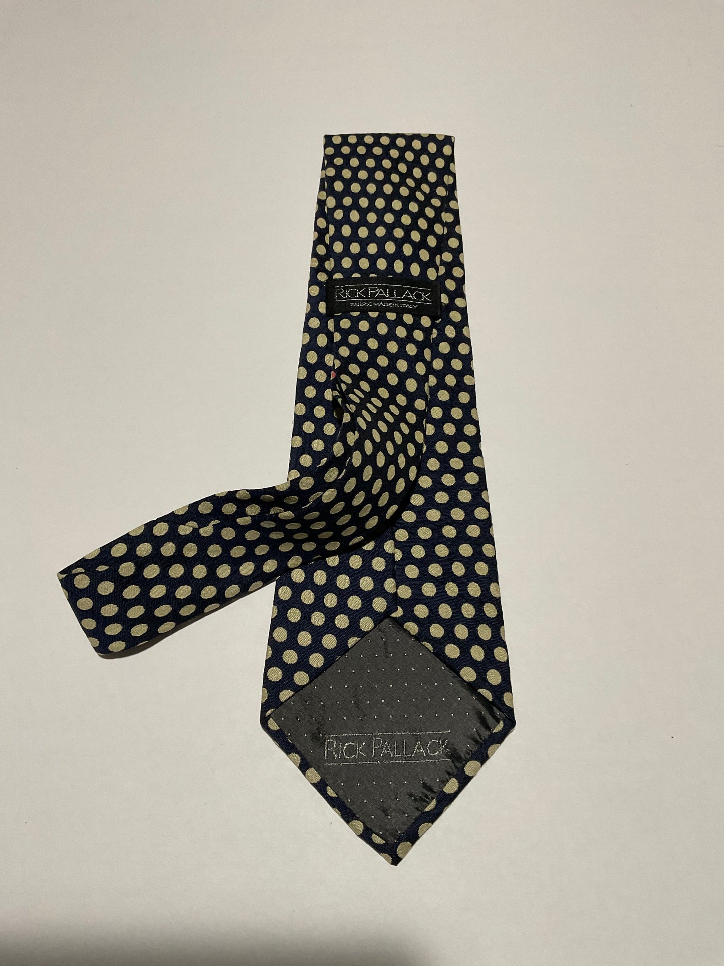 R P TIE / PURE SILK / NEW / APPX. 3 3/4” WIDE / HAND MADE IN ITALY