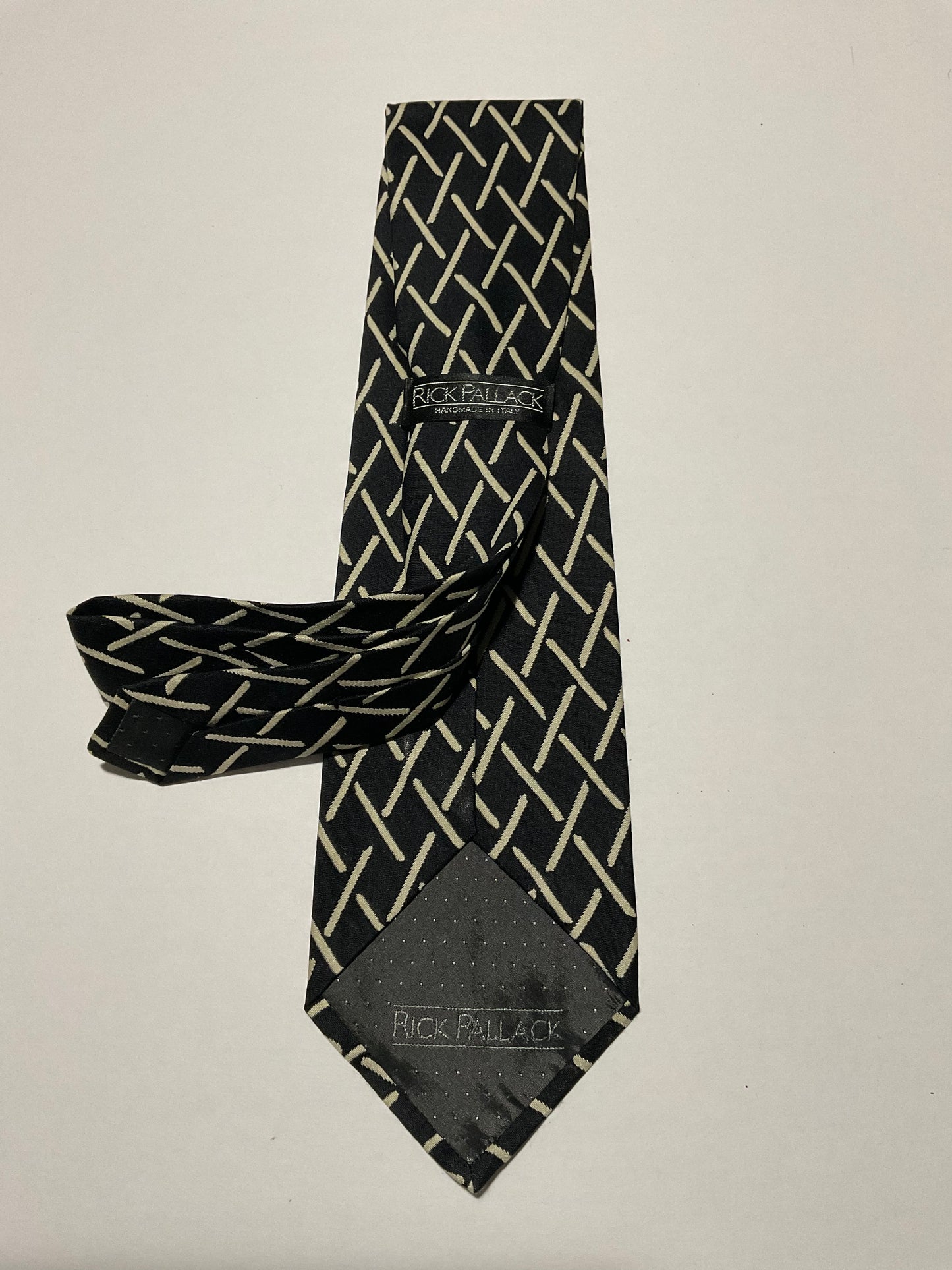 R P TIE / PURE SILK / NEW / APPX. 3 3/4” WIDE / HAND MADE IN ITALY