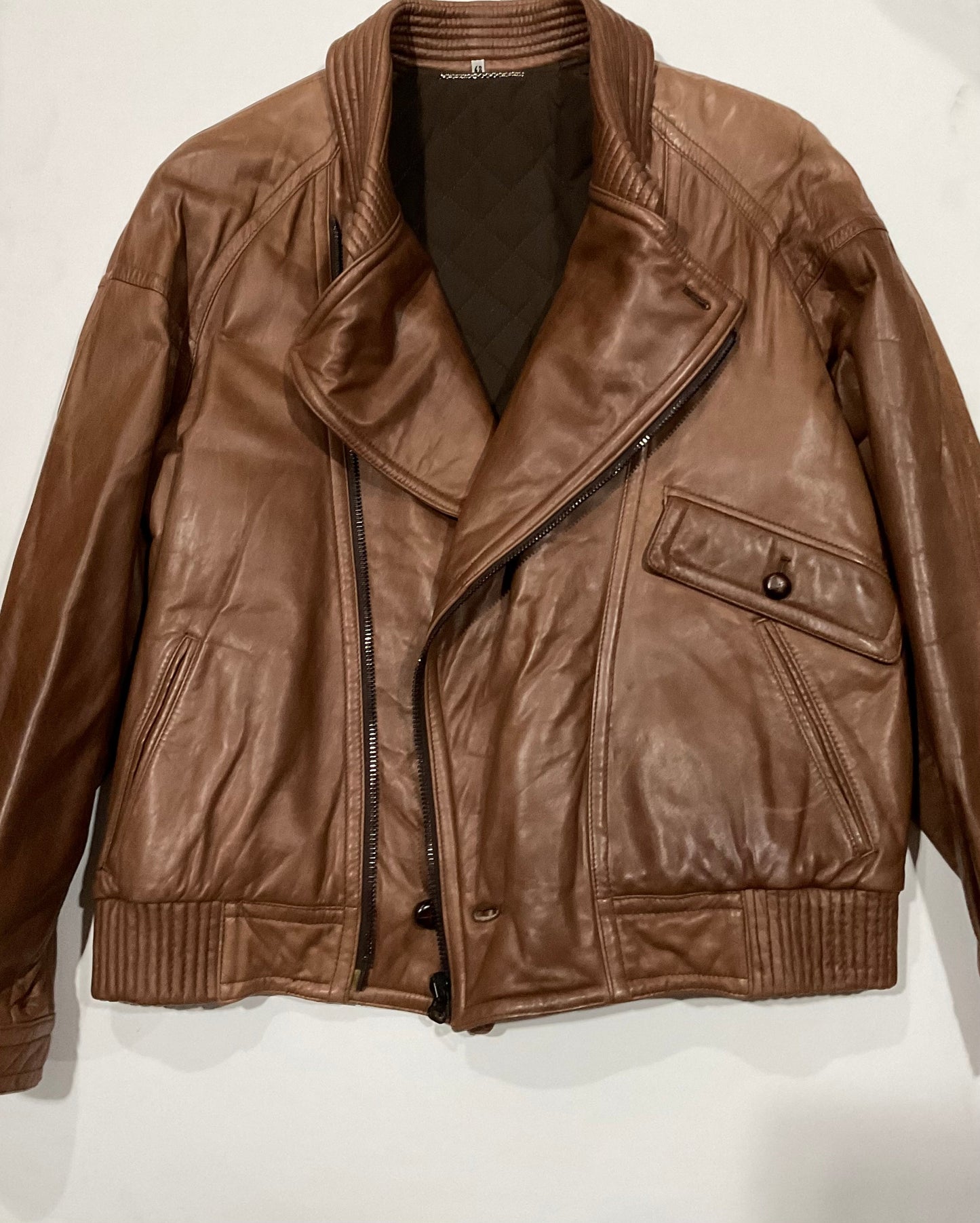 R P LEATHER JACKET / BROWN / MEDIUM / MADE IN ITALY