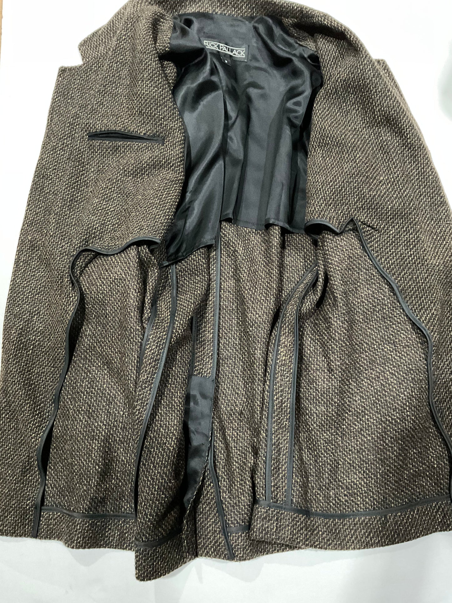 R P JACKET / BROWN CAMEL BLACK GREY TWEED / WOOL / MEDIUM - LARGE / MADE IN USA