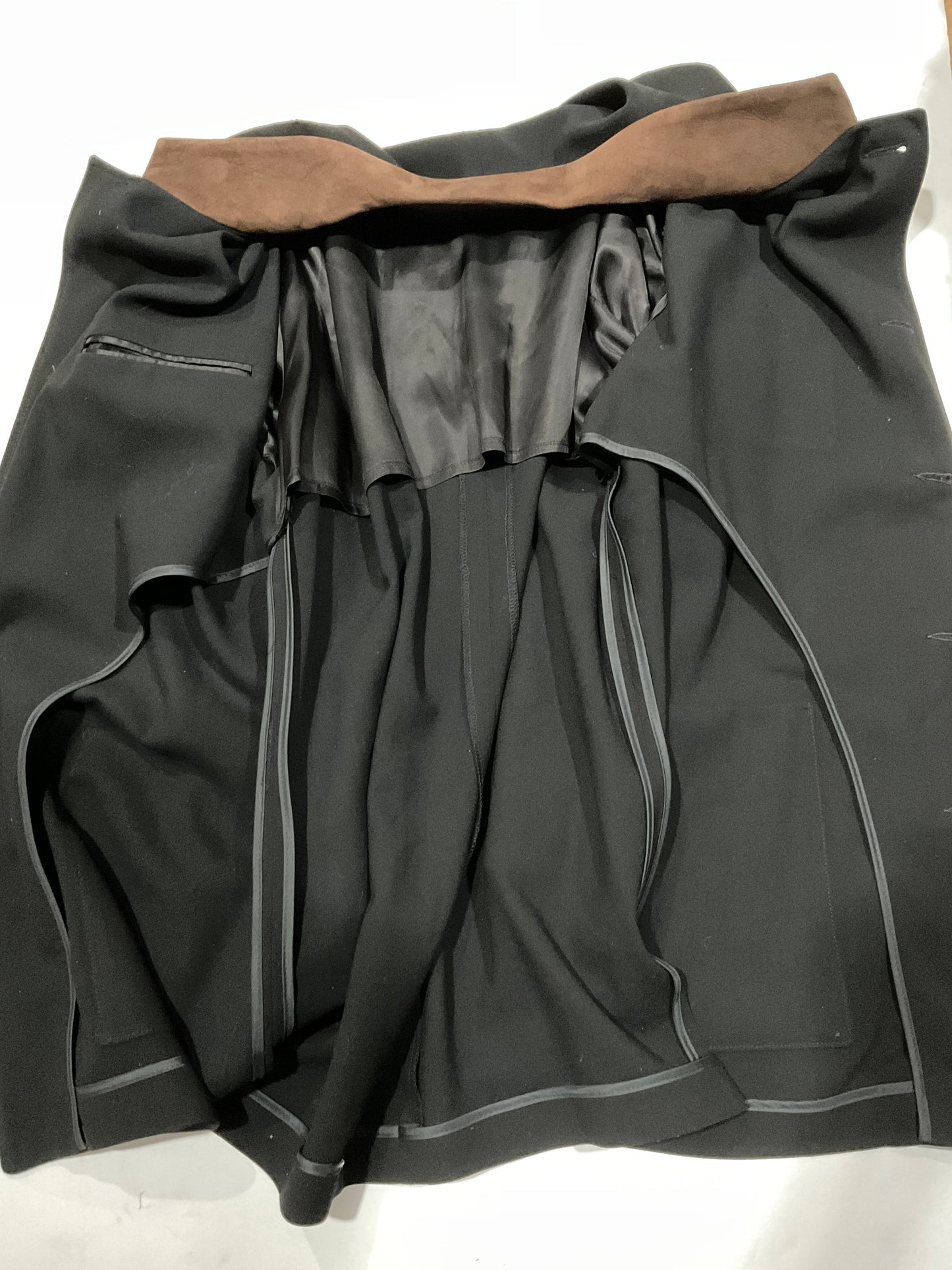 R P JACKET / BLACK CREPE / BROWN SUEDE / MEDIUM - LARGE / MADE IN USA