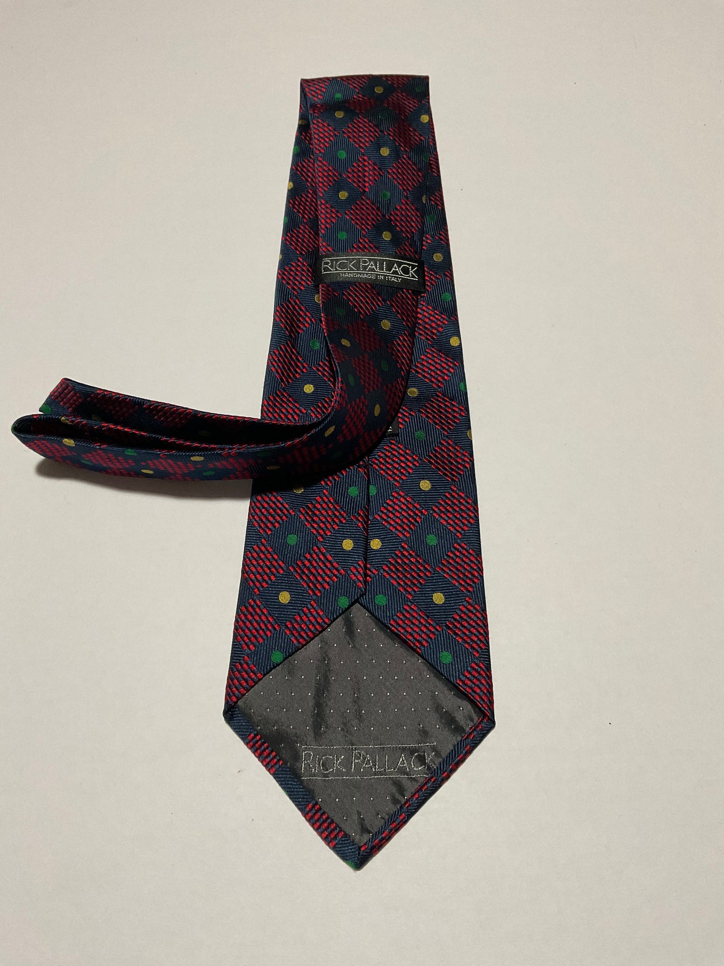 R P TIE / PURE SILK / NEW / APPX. 3 3/4” WIDE / HAND MADE IN ITALY