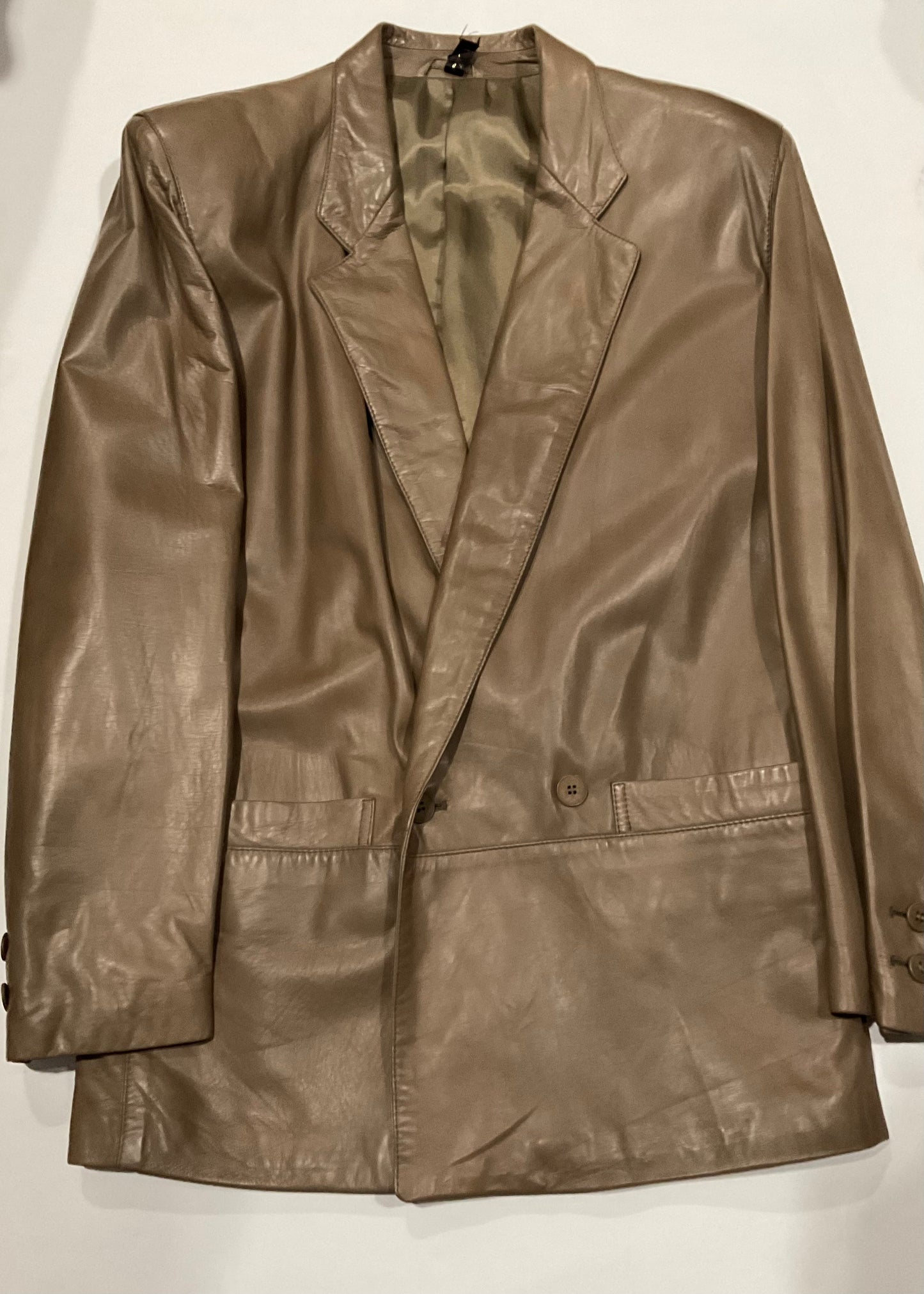 R P LEATHER DOUBLE BREASTED JACKET / TAUPE / MEDIUM / MADE IN ITALY