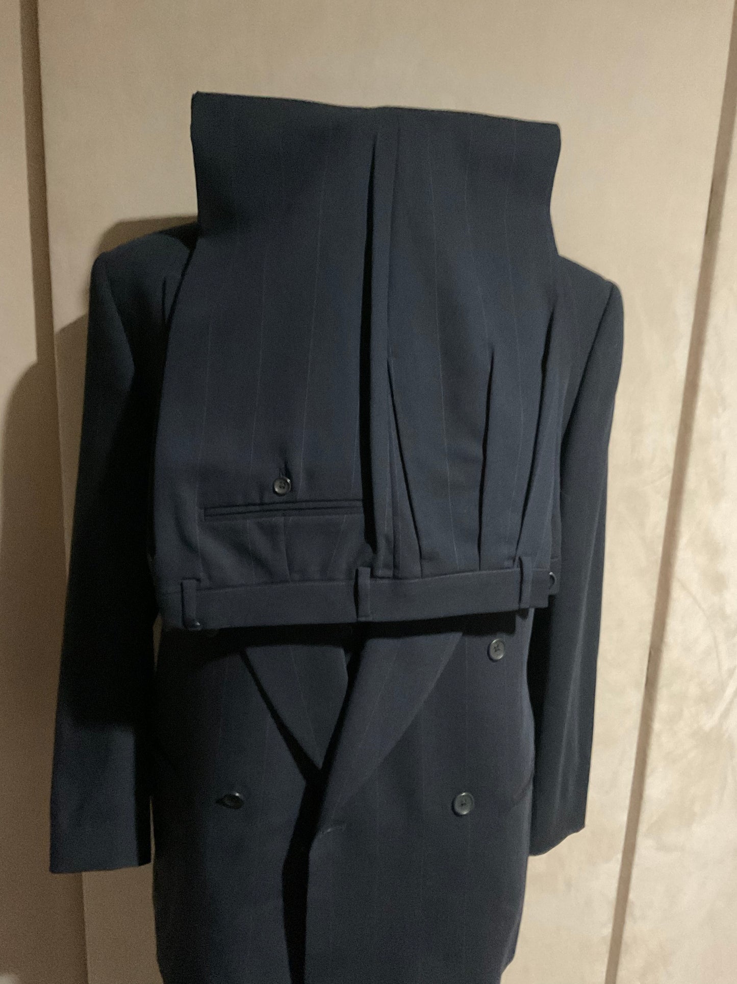 R P SUIT & VEST / DOUBLE BREASTED / NAVY STRIPE / 40 REG / MADE IN ITALY