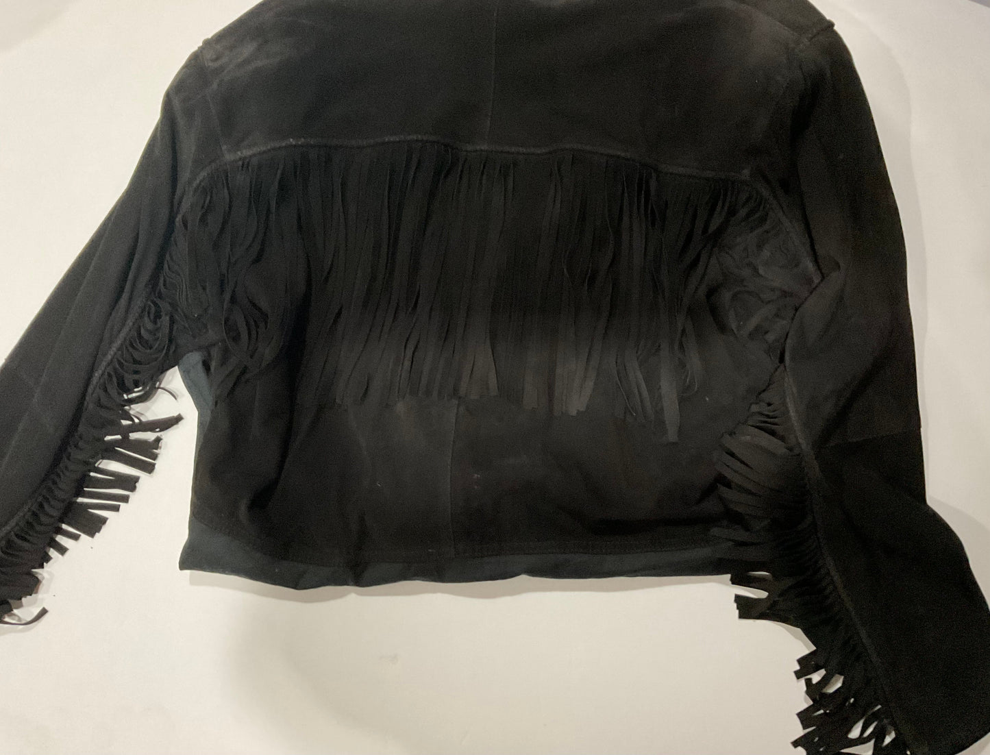 R P SUEDE FRINGE SHIRT JACKET / BLACK / MEDIUM / MADE IN ITALY
