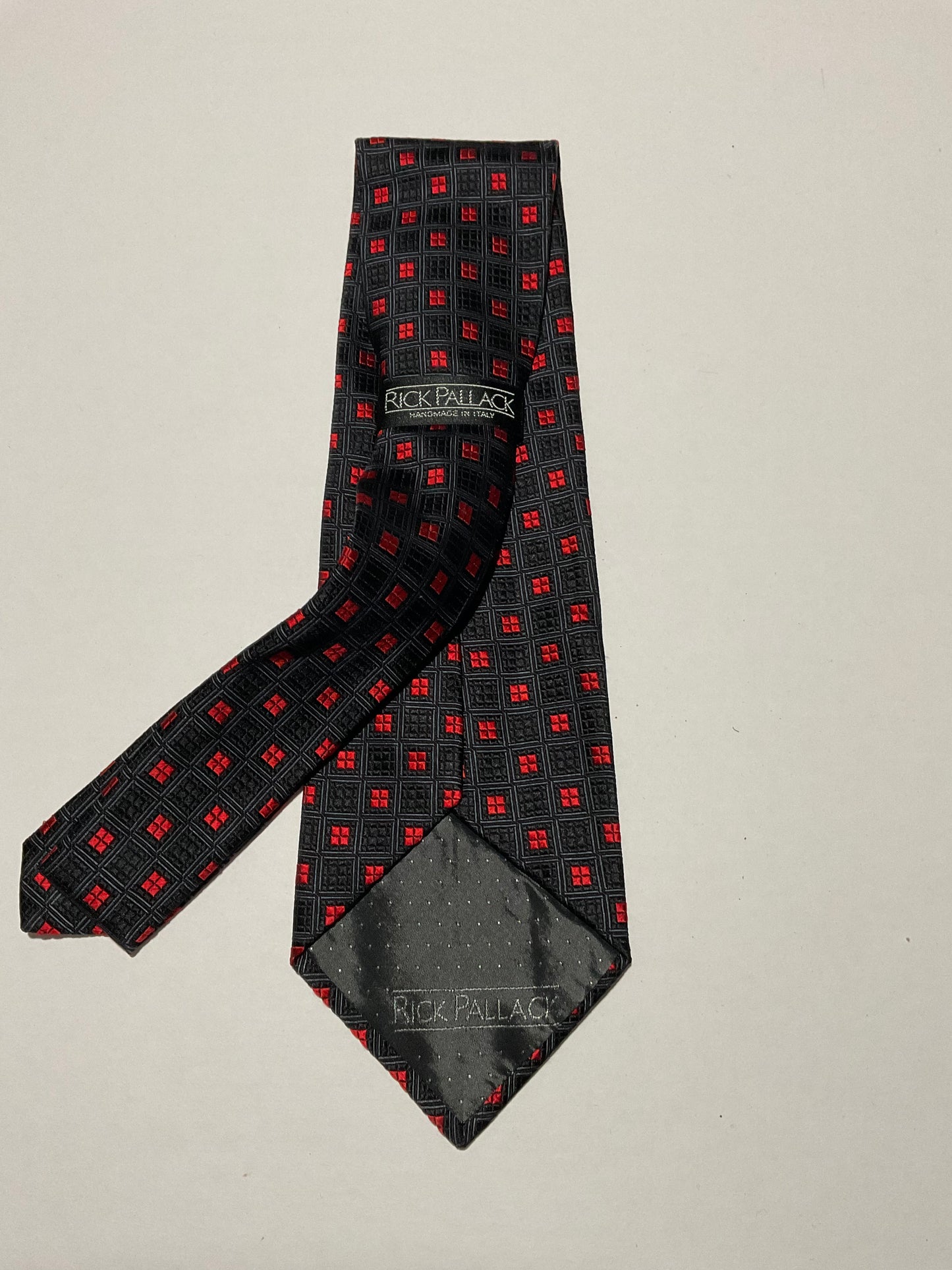 R P TIE / PURE SILK / NEW / APPX. 3 3/4” WIDE / HAND MADE IN ITALY