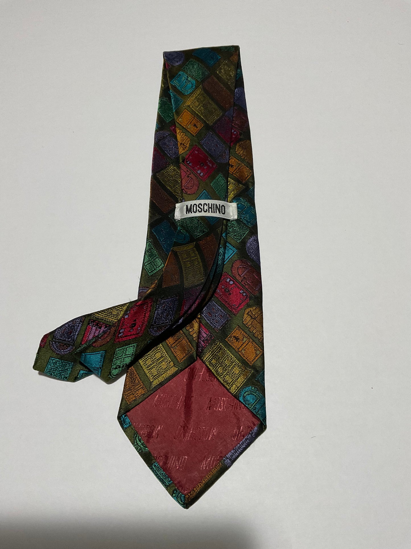 TIE / PURE SILK / NEW / APPX. 3 3/4” WIDE / MOSCHINO / HAND MADE IN ITALY