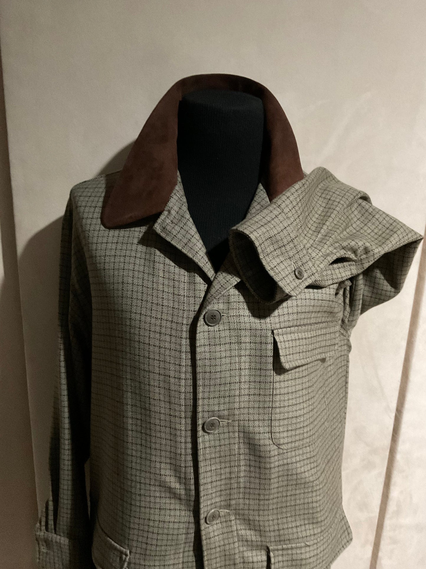R P ENGLISH COUNTRY JACKET / OLIVE CHECK / BROWN SUEDE / MEDIUM - LARGE / MADE IN USA