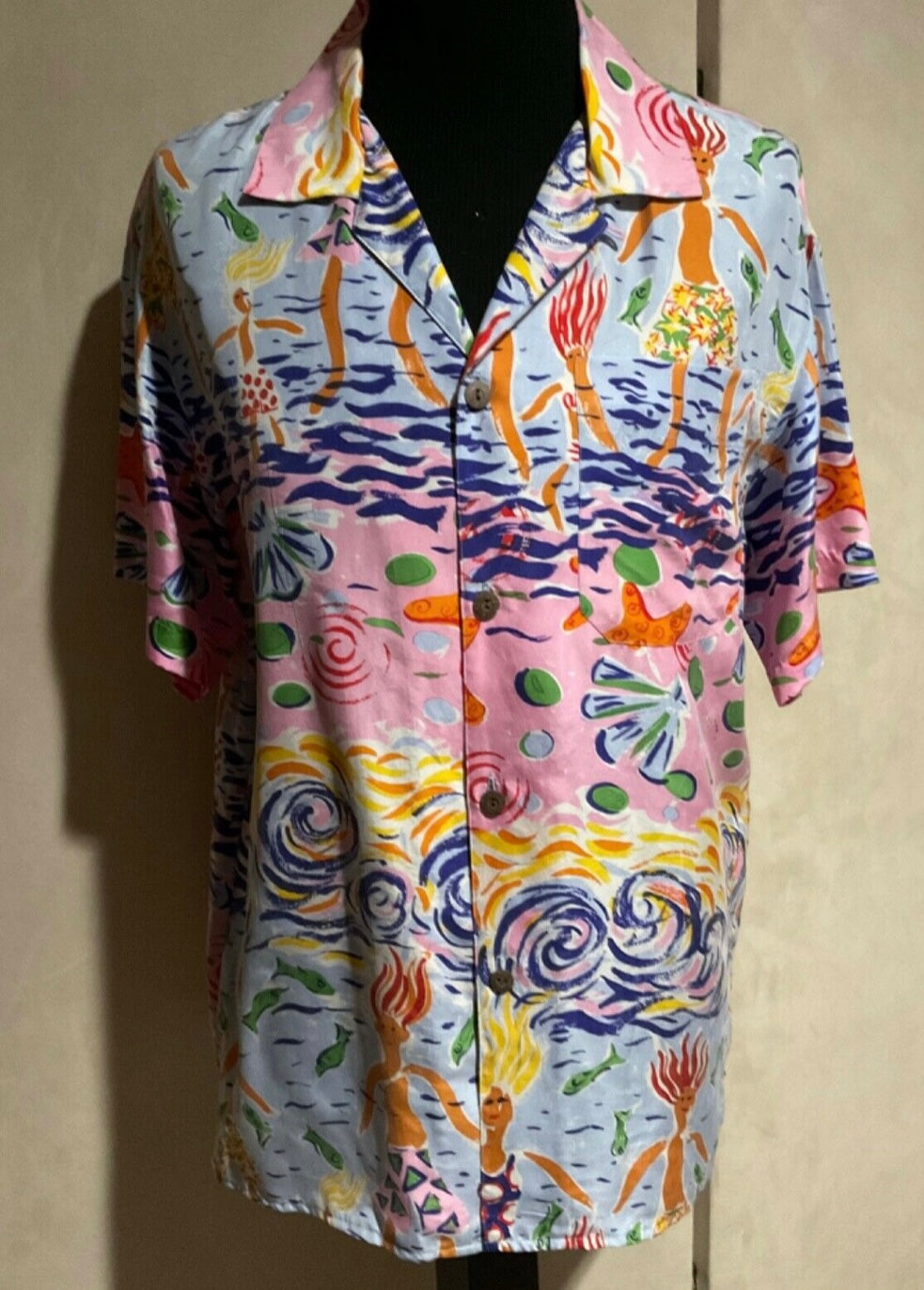 R P SPORT SHIRT / 100% SILK / VINTAGE PRINT / NEW / MEDIUM