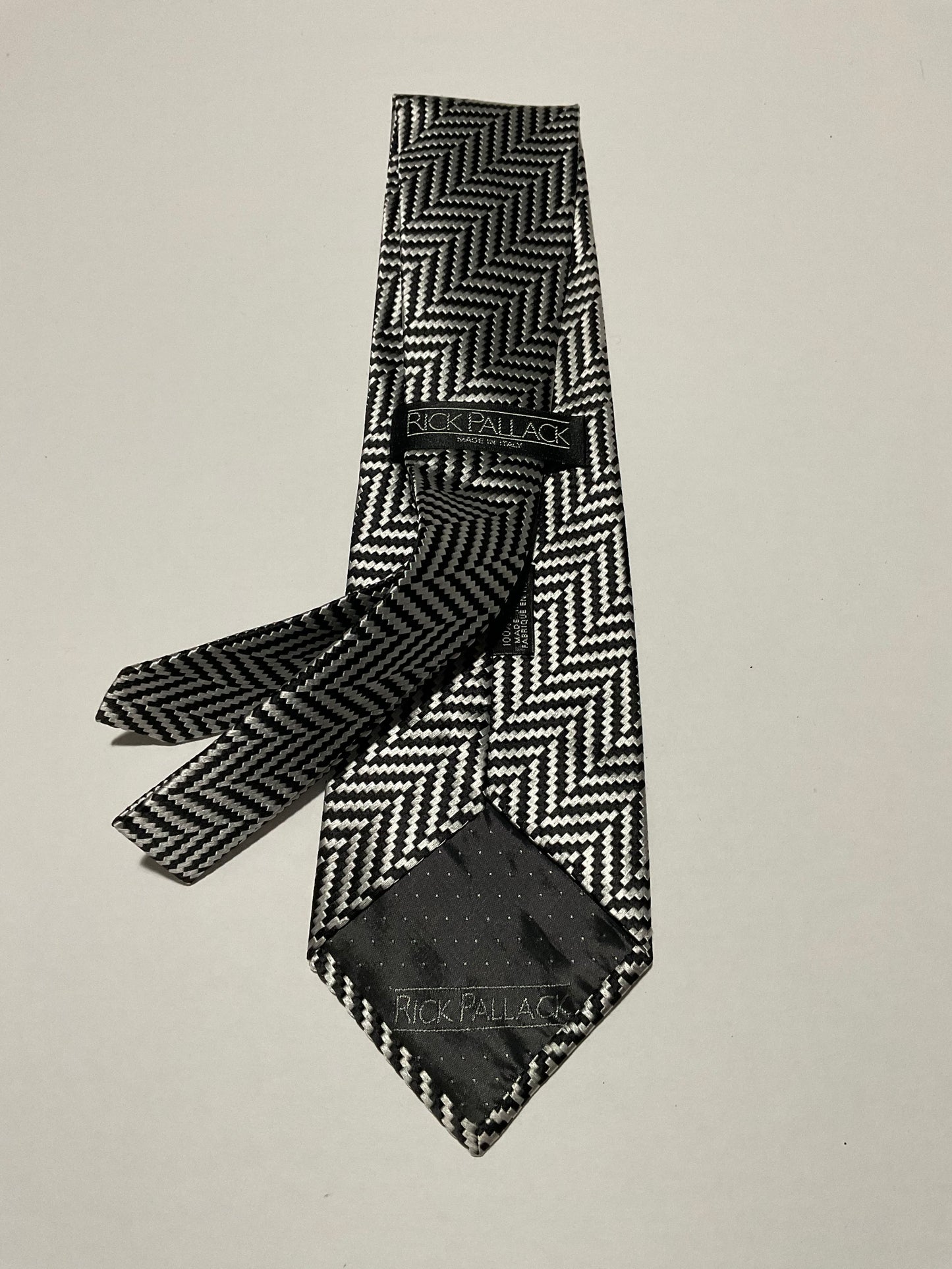 R P TIE / PURE SILK / NEW / APPX. 3 3/4” WIDE / HAND MADE IN ITALY