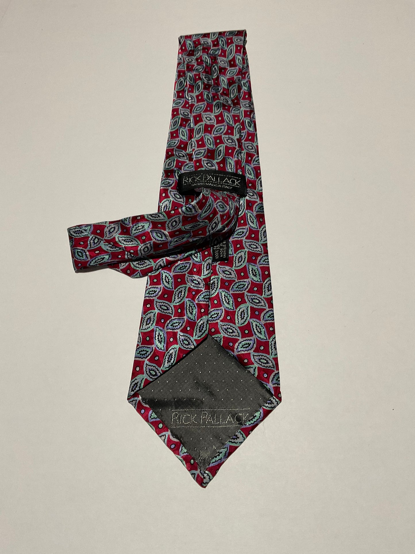 R P TIE / PURE SILK / NEW / APPX. 3 3/4” WIDE / HAND MADE IN ITALY