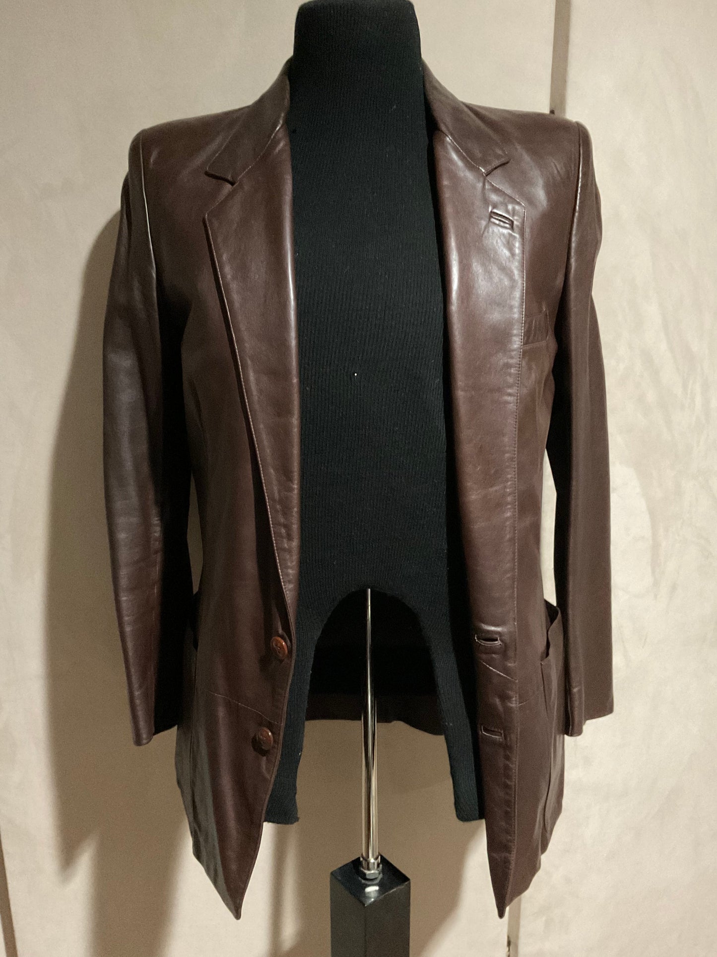 R P LEATHER BLAZER JACKET / BROWN / MEDIUM / MADE IN ITALY