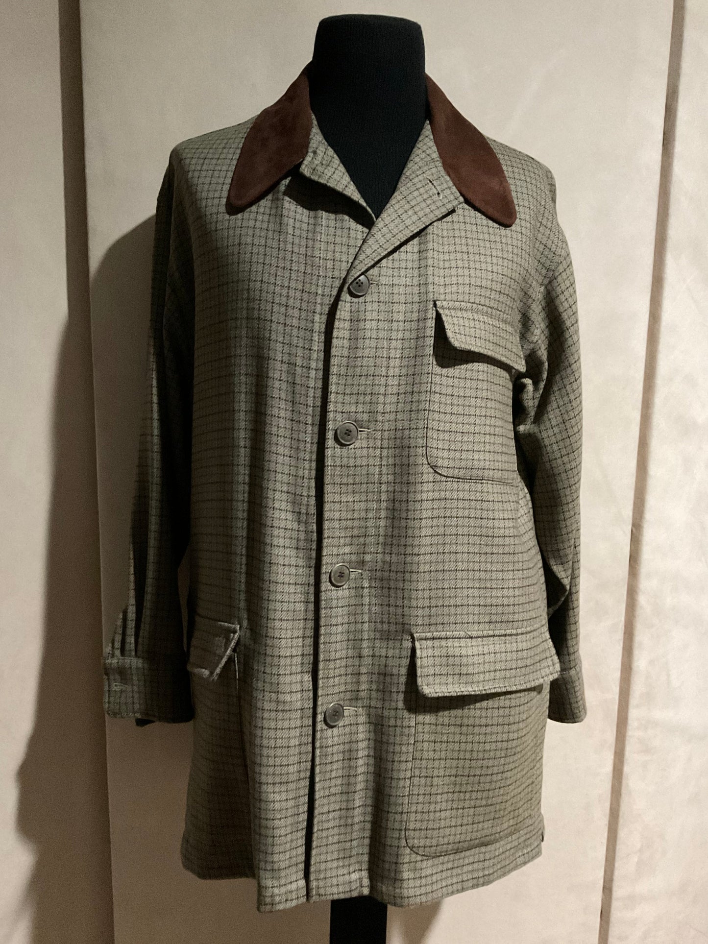 R P ENGLISH COUNTRY JACKET / OLIVE CHECK / BROWN SUEDE / MEDIUM - LARGE / MADE IN USA