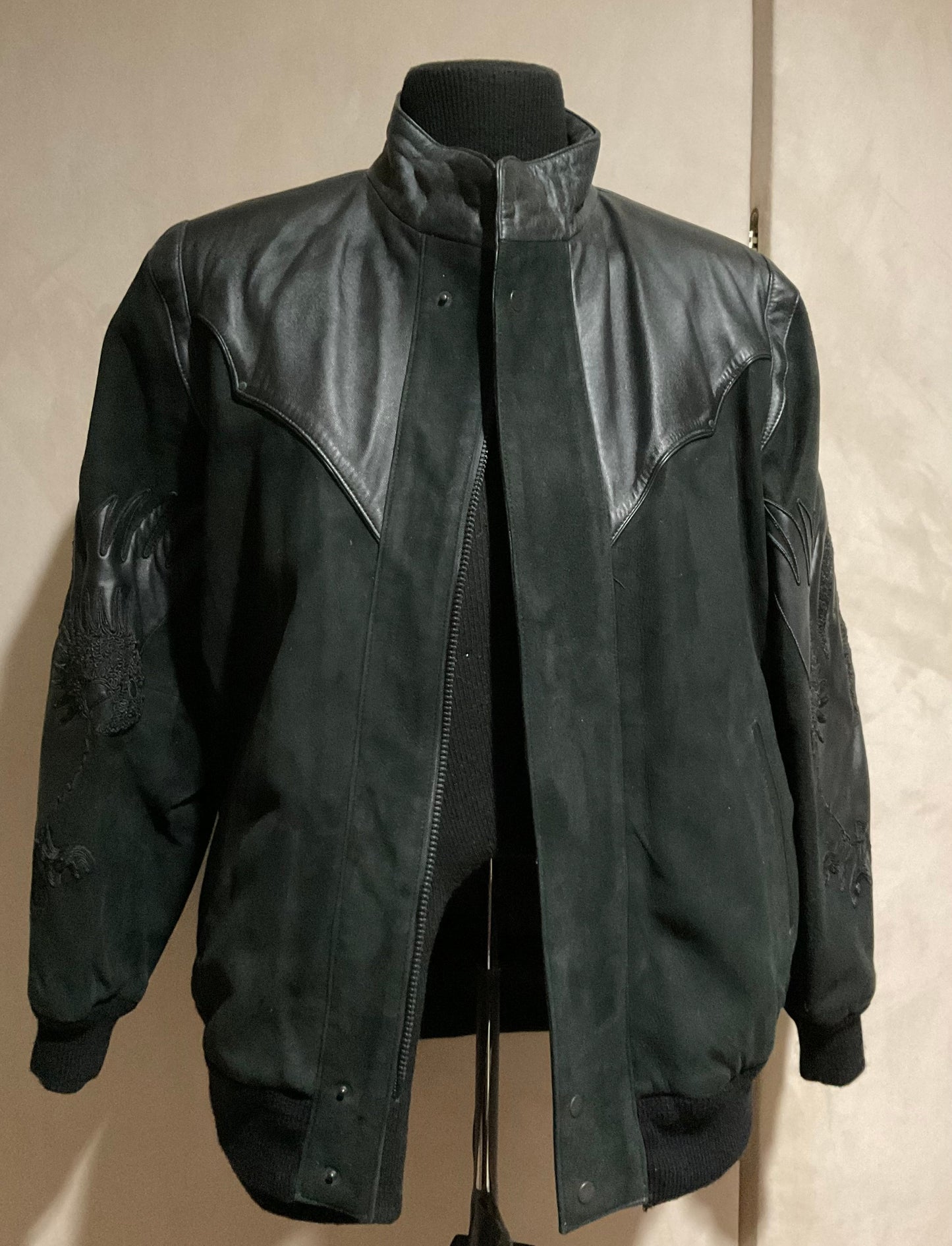 R P LEATHER & SUEDE JACKET / EMBRODERY DESIGN / BLACK / NEW / SMALL