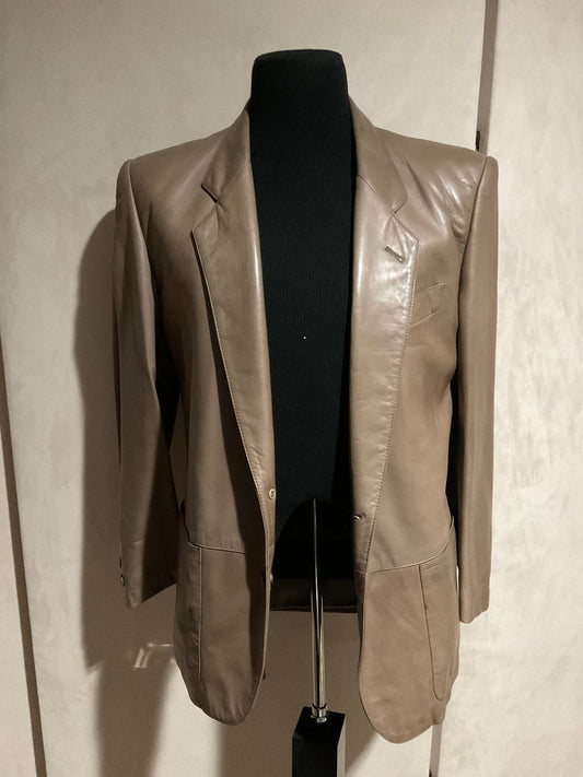 R P LEATHER BLAZER JACKET / TAUPE / MEDIUM / MADE IN ITALY