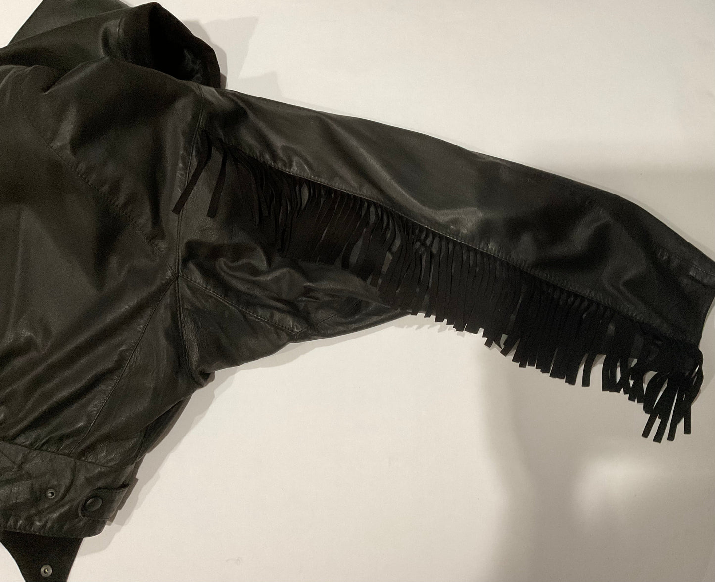 R P LEATHER AND SUEDE FRINGE JACKET / BLACK / MEDIUM / MADE IN ITALY