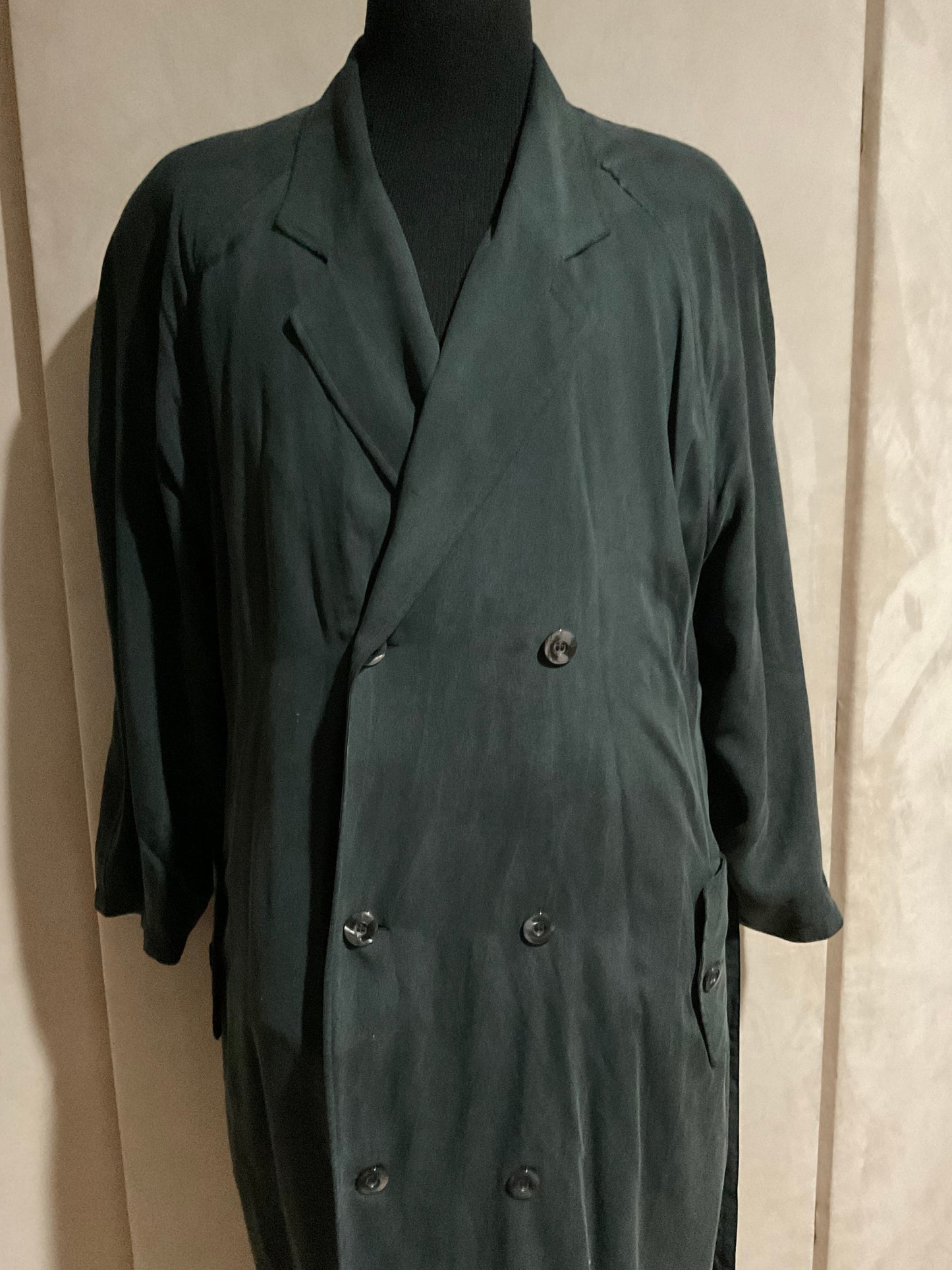 R P WASHED SILK DUSTER LONG COAT / DOUBLE BREASTED / NEW / BLACK / MEDIUM - LARGE