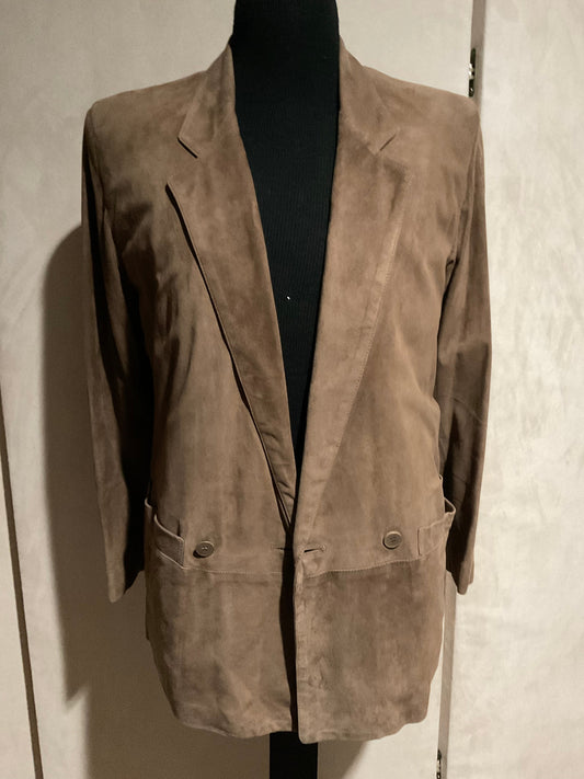 R P SUEDE DOUBLE BREASTED BLAZER JACKET / TAUPE / MEDIUM / MADE IN ITALY