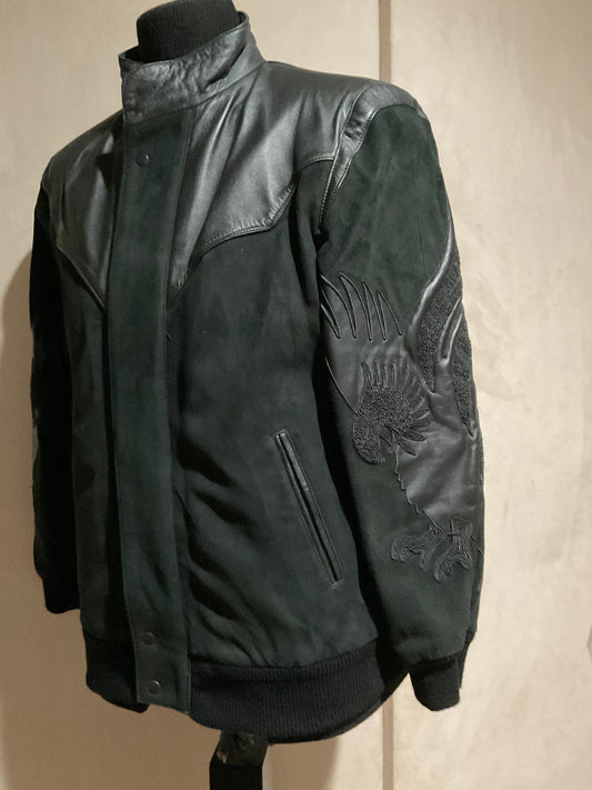 R P LEATHER & SUEDE JACKET / EMBRODERY DESIGN / BLACK / NEW / SMALL