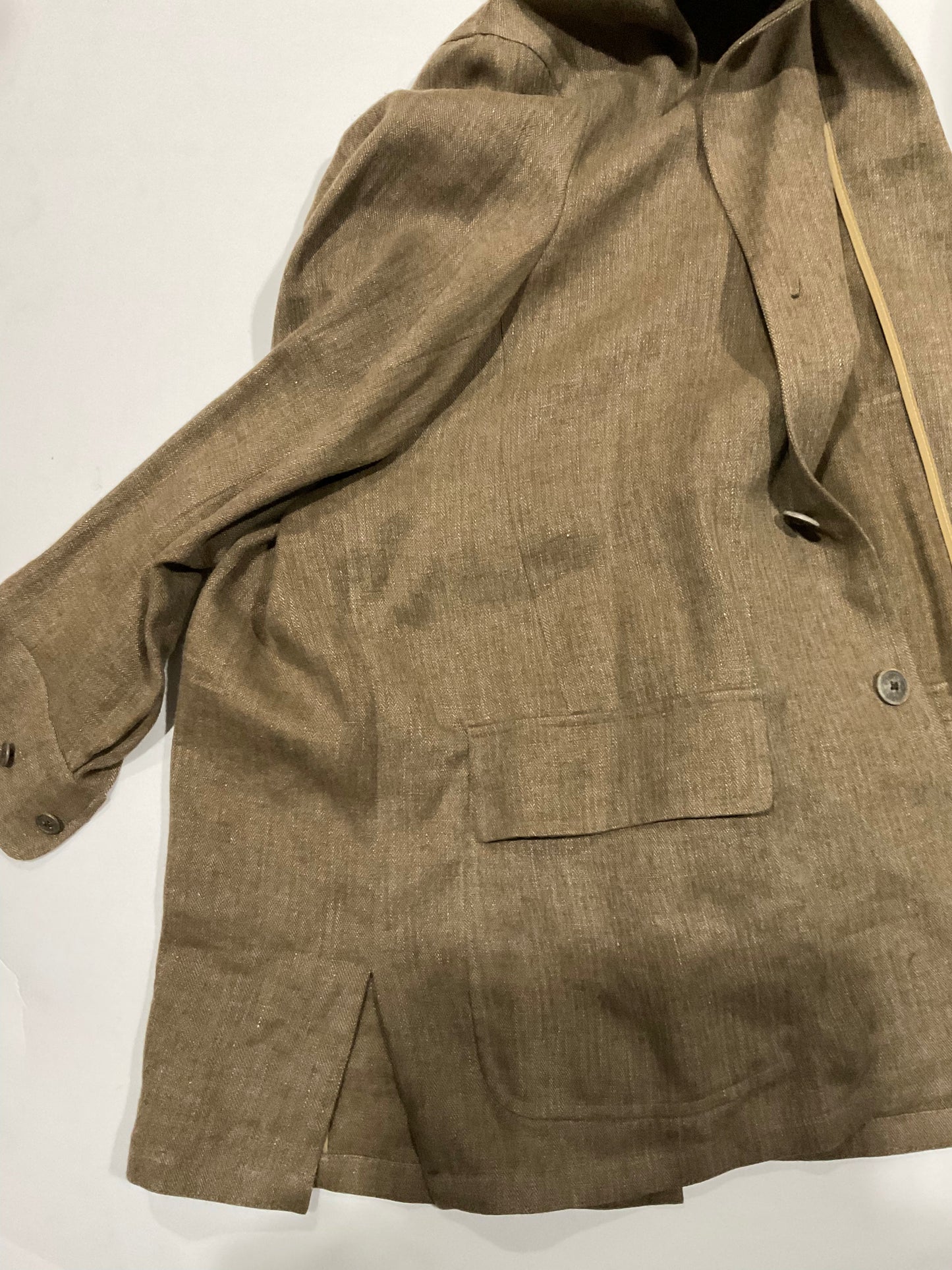 R P SUIT / OLIVE LINEN / UNCONSTRUCTED / MEDIUM - LARGE / MADE IN USA