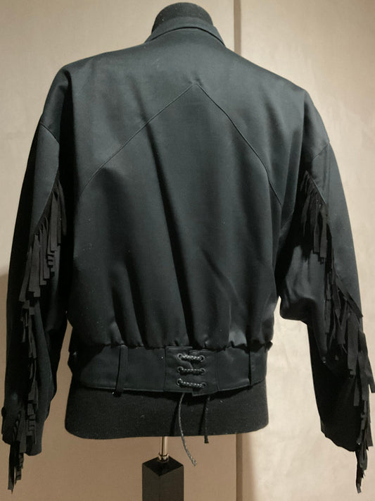 R P COTTON & SUEDE FRINGE JACKET / BLACK / MEDIUM / MADE IN ITALY