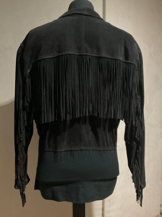 R P SUEDE FRINGE SHIRT JACKET / BLACK / MEDIUM / MADE IN ITALY