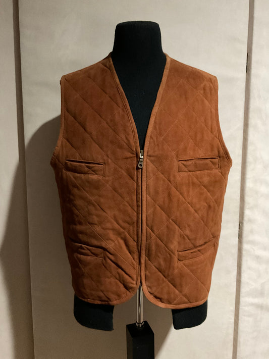 R P SUEDE VEST / QUILTED / RUST / LARGE /  NEW / MADE IN USA
