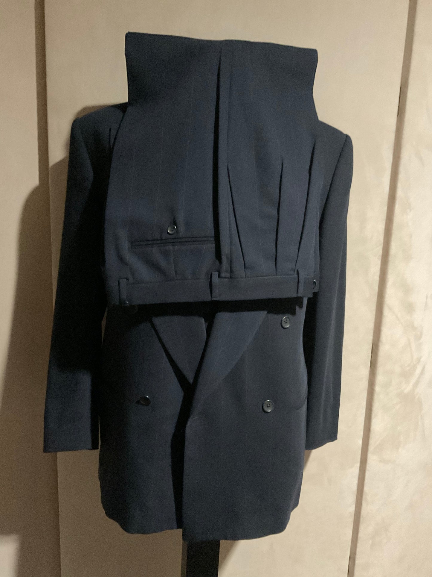R P SUIT & VEST / DOUBLE BREASTED / NAVY STRIPE / 40 REG / MADE IN ITALY