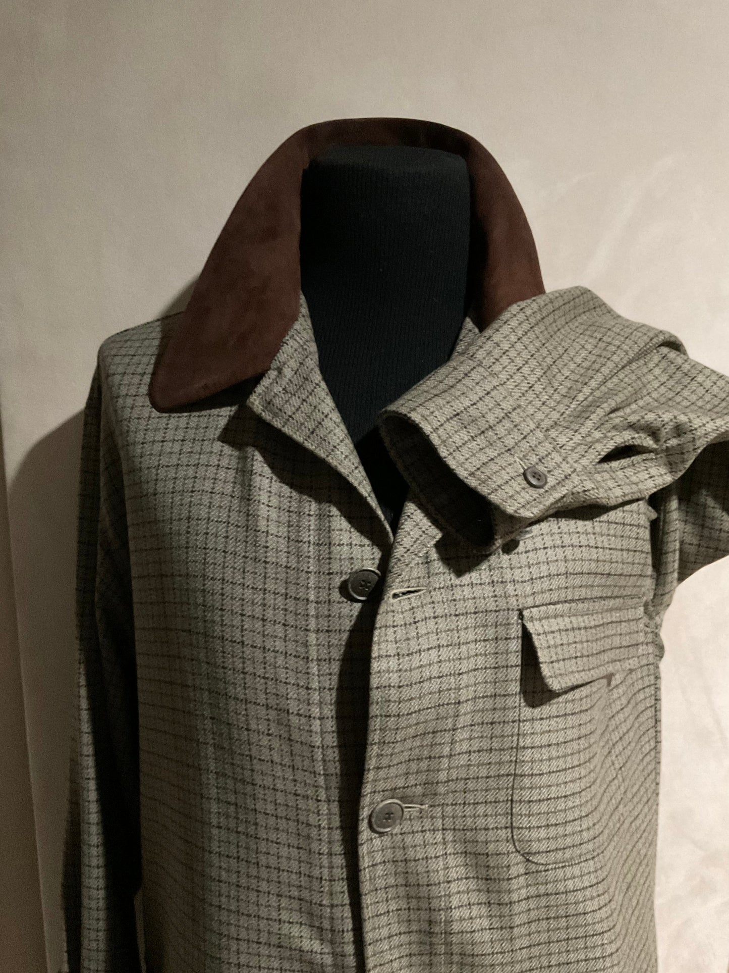 R P ENGLISH COUNTRY JACKET / OLIVE CHECK / BROWN SUEDE / MEDIUM - LARGE / MADE IN USA