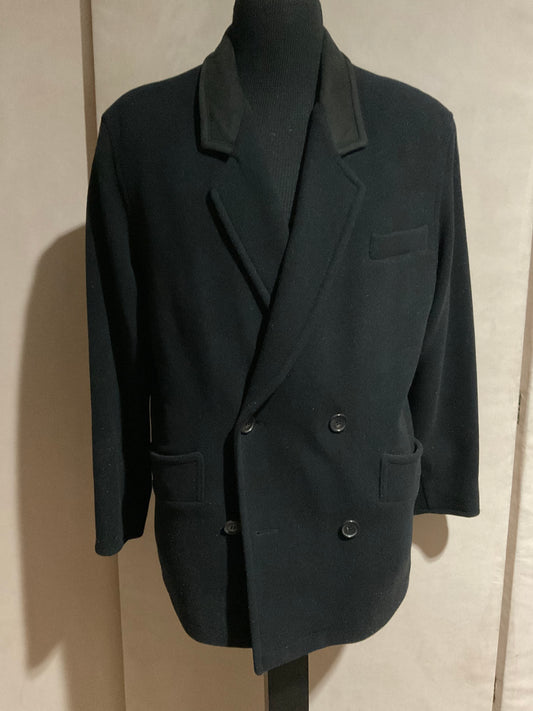 R P JACKET / BLACK WOOL & CASHMERE / SUEDE COLLAR / DOUBLE BREASTED / NEW  / MEDIUM / MADE IN ITALY