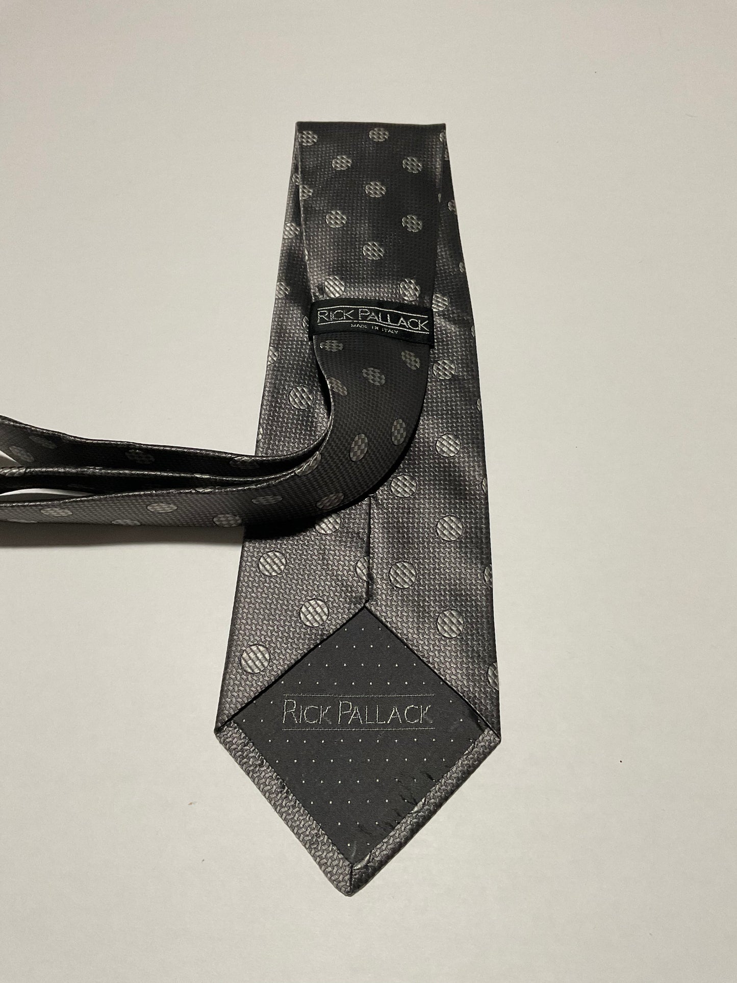 R P TIE / PURE SILK / NEW / APPX. 3 3/4” WIDE / HAND MADE IN ITALY