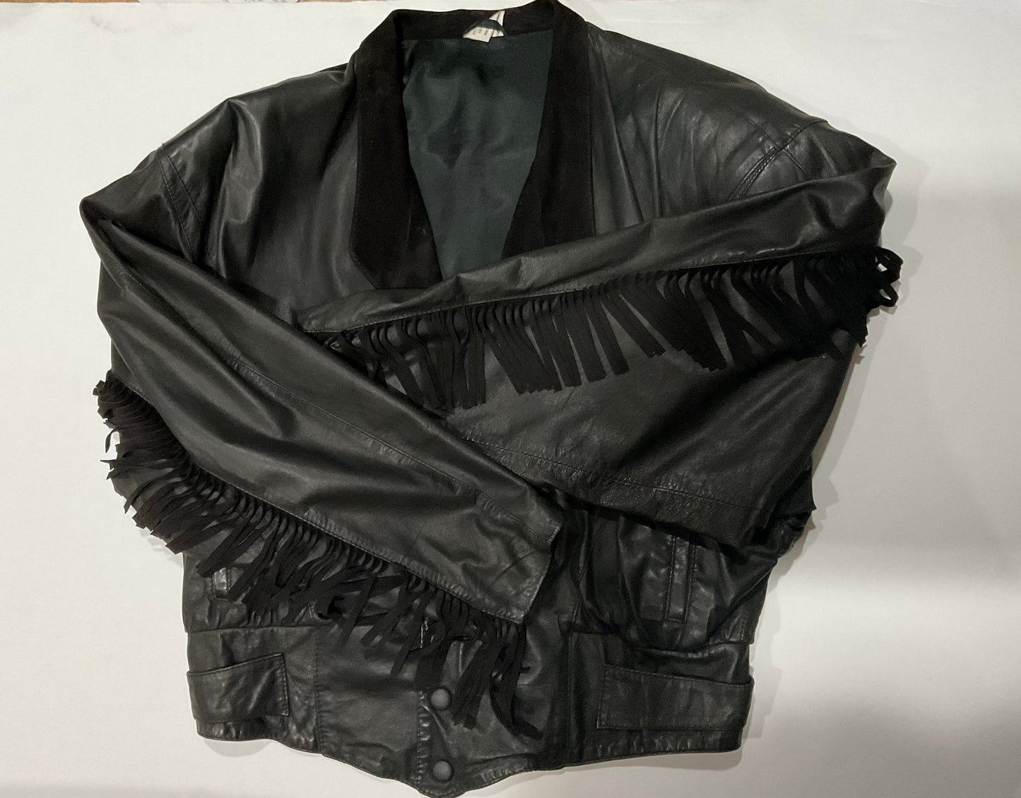 R P LEATHER AND SUEDE FRINGE JACKET / BLACK / MEDIUM / MADE IN ITALY