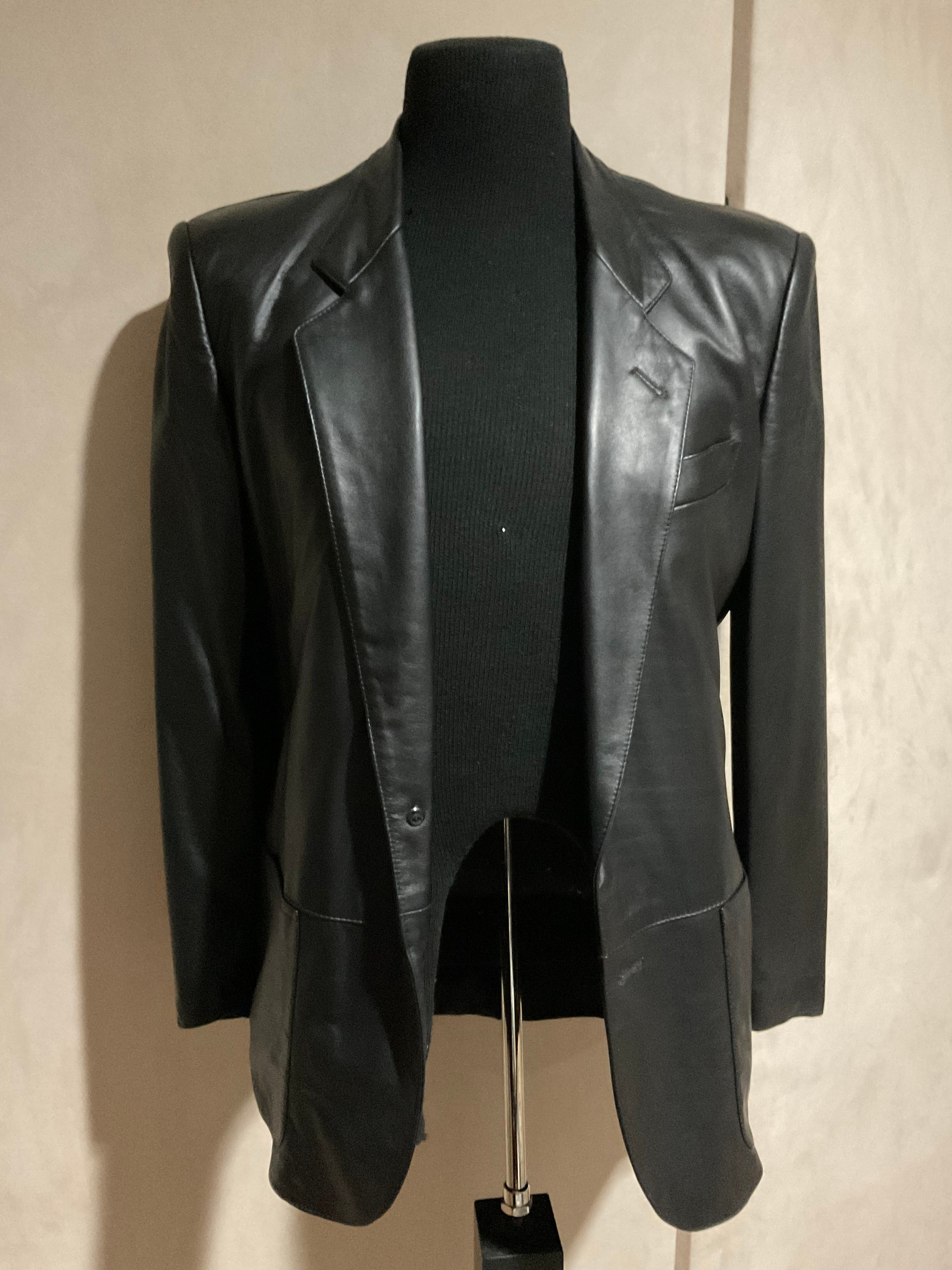 Vintage black leather sales blazer